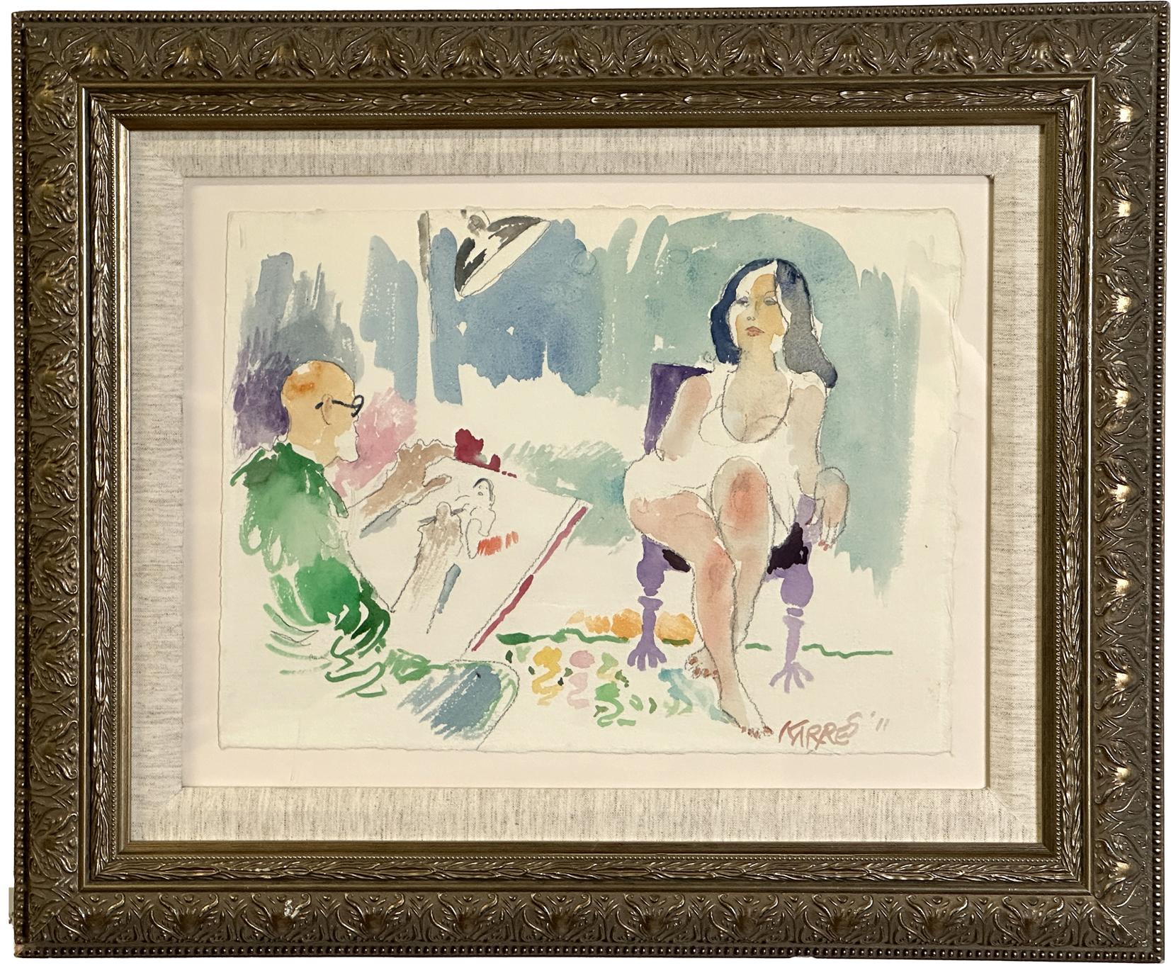 Figurative Painting di Sam Karres - Artista e modella 2011 Quadro ad acquerello incorniciato