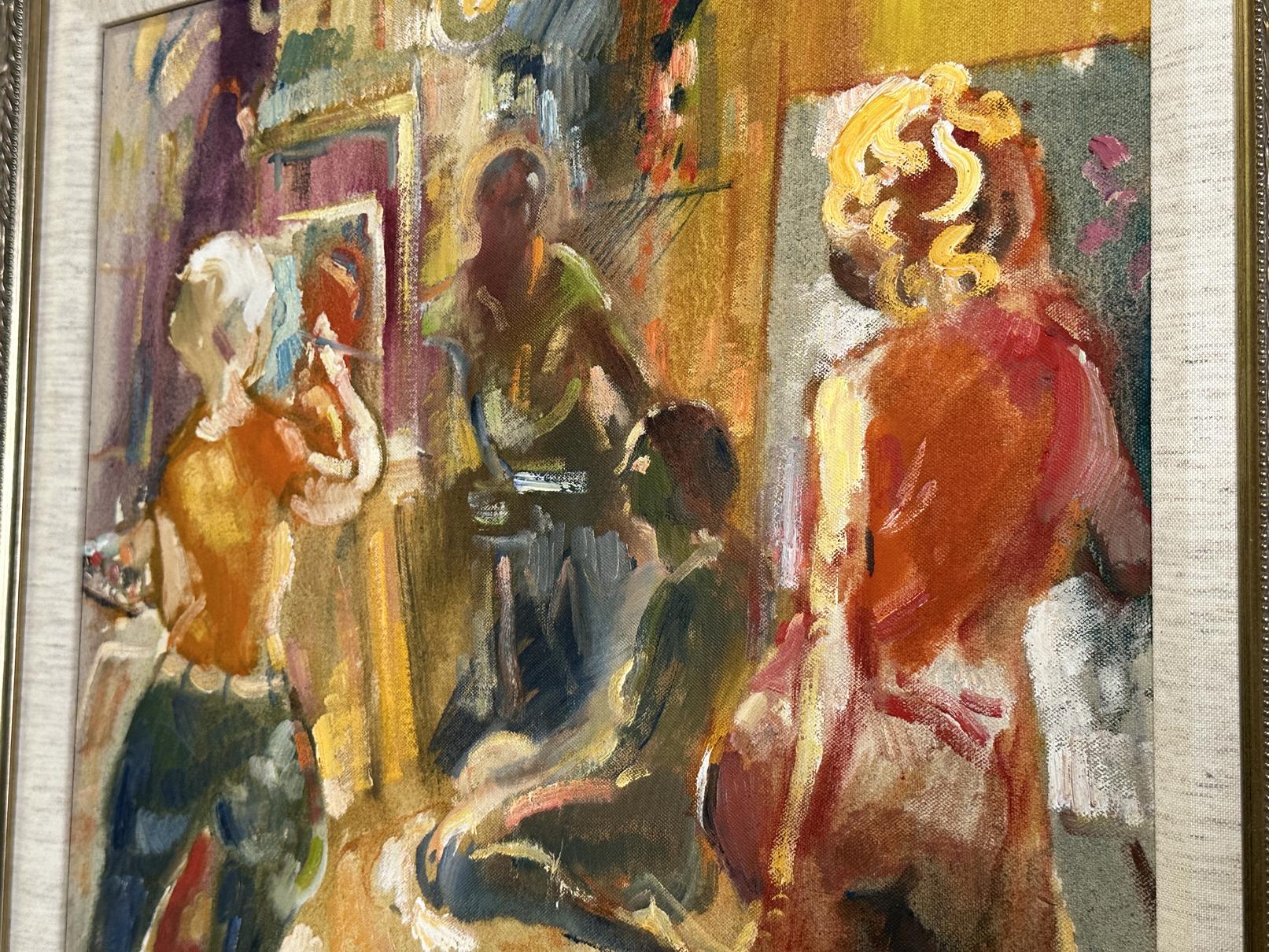 Artista y Modelos 1990 Cuadro enmarcado Acrílico sobre lienzo - Painting de Sam Karres