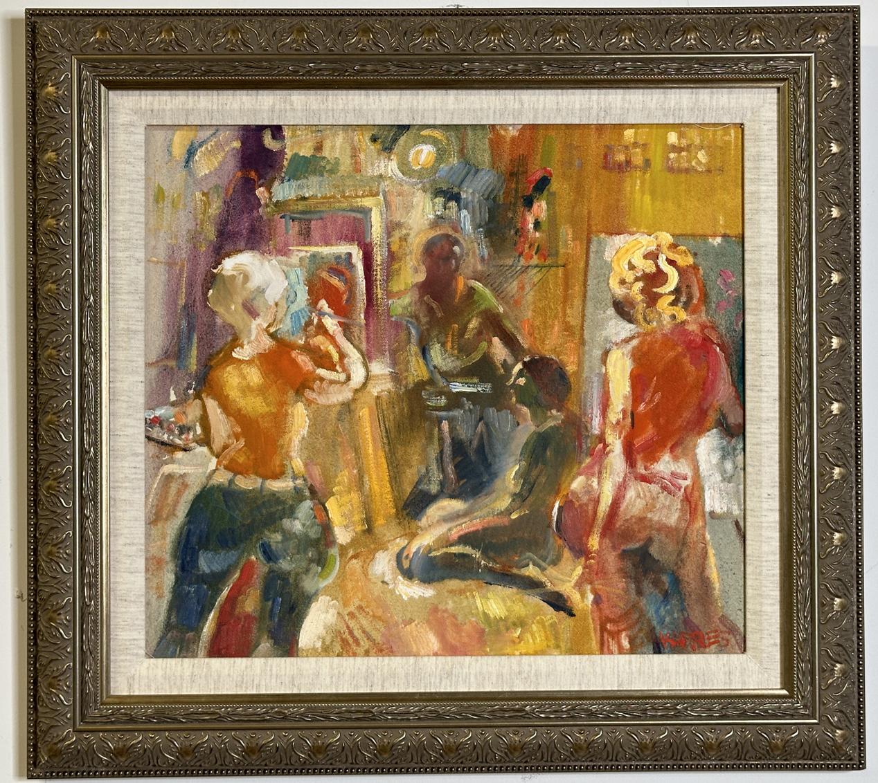 Artista y Modelos 1990 Cuadro enmarcado Acrílico sobre lienzo en venta 1
