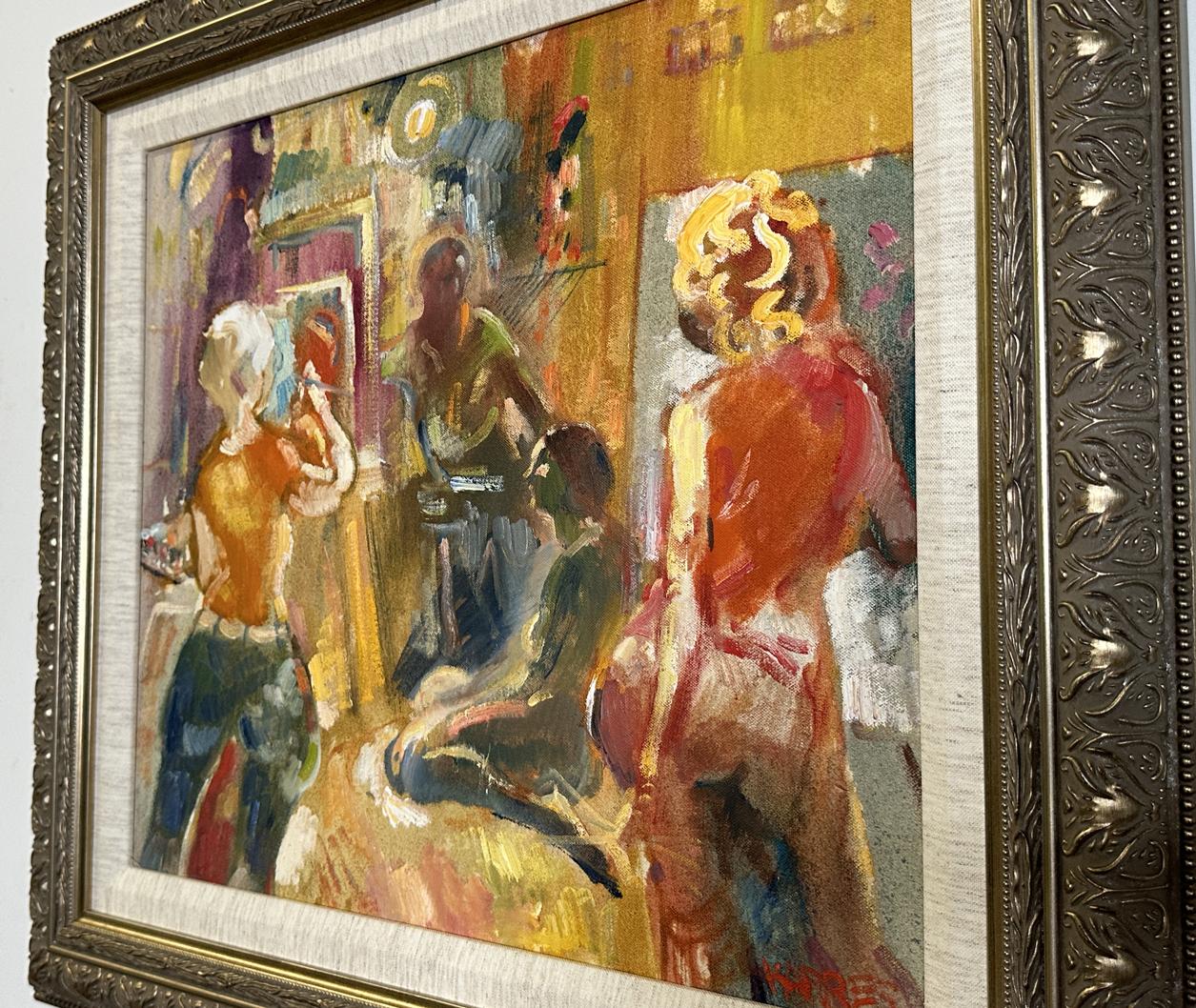 Artista y Modelos 1990 Cuadro enmarcado Acrílico sobre lienzo en venta 4