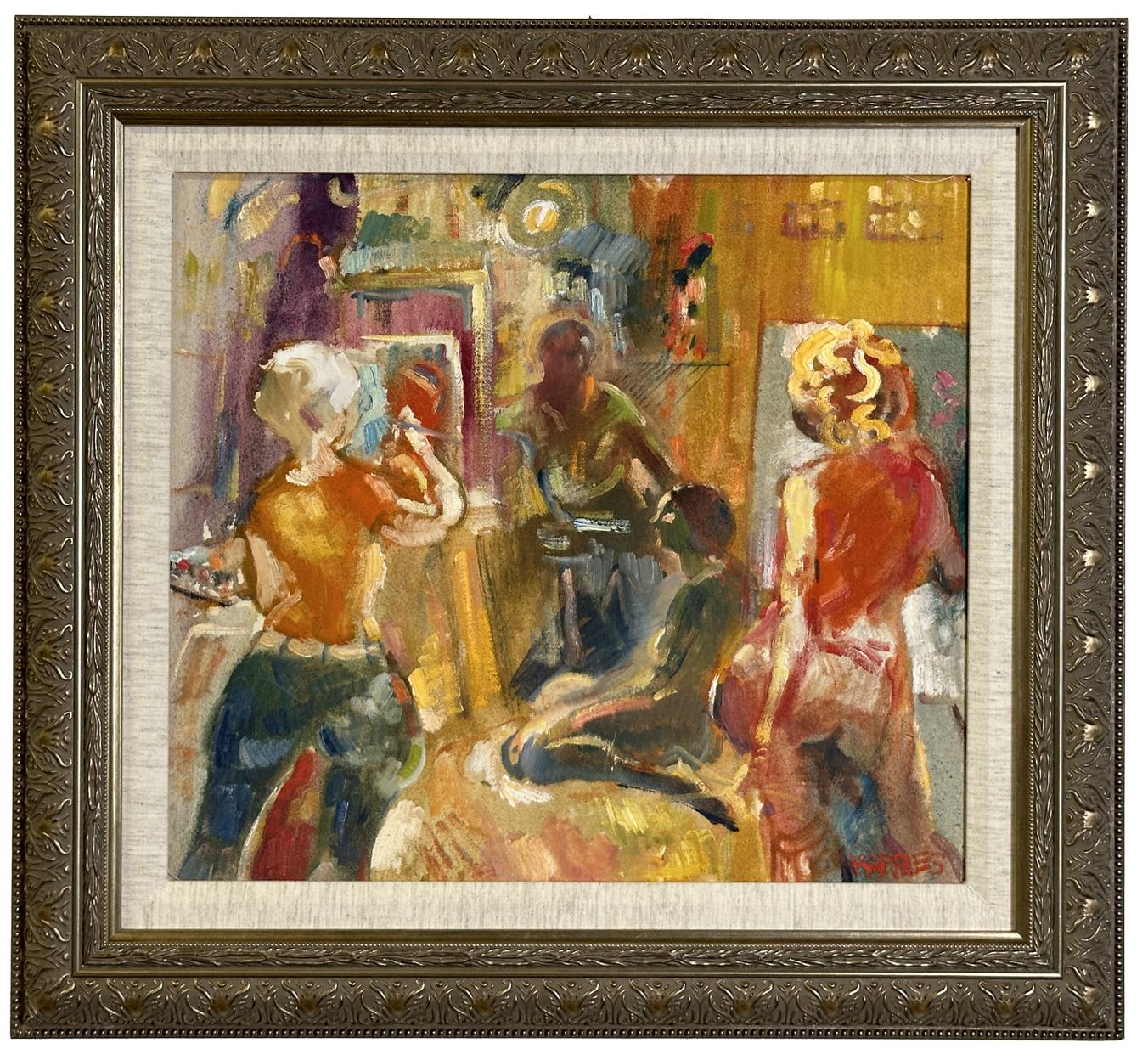 Figurative Painting de Sam Karres - Artista y Modelos 1990 Cuadro enmarcado Acrílico sobre lienzo