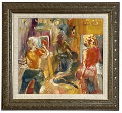 Artist and Models 1990 Framed Painting Acrylic on Canvas