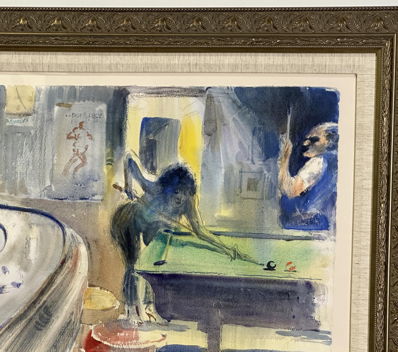 Cozy Corner Bar 1983 Gerahmtes Aquarellgemälde im Angebot 3