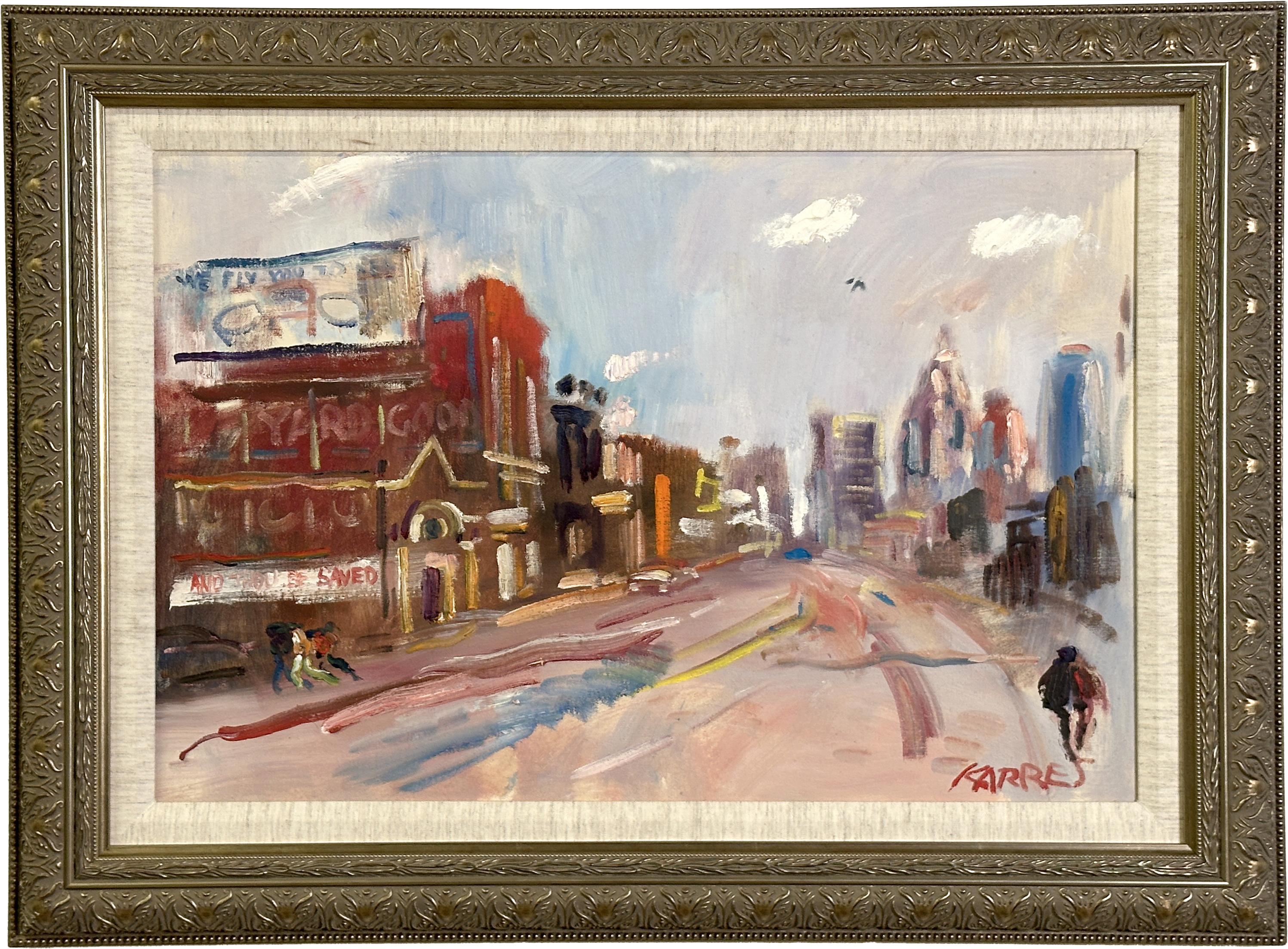 Detroit Scene Acrylic on Canvas  - Painting by Sam Karres