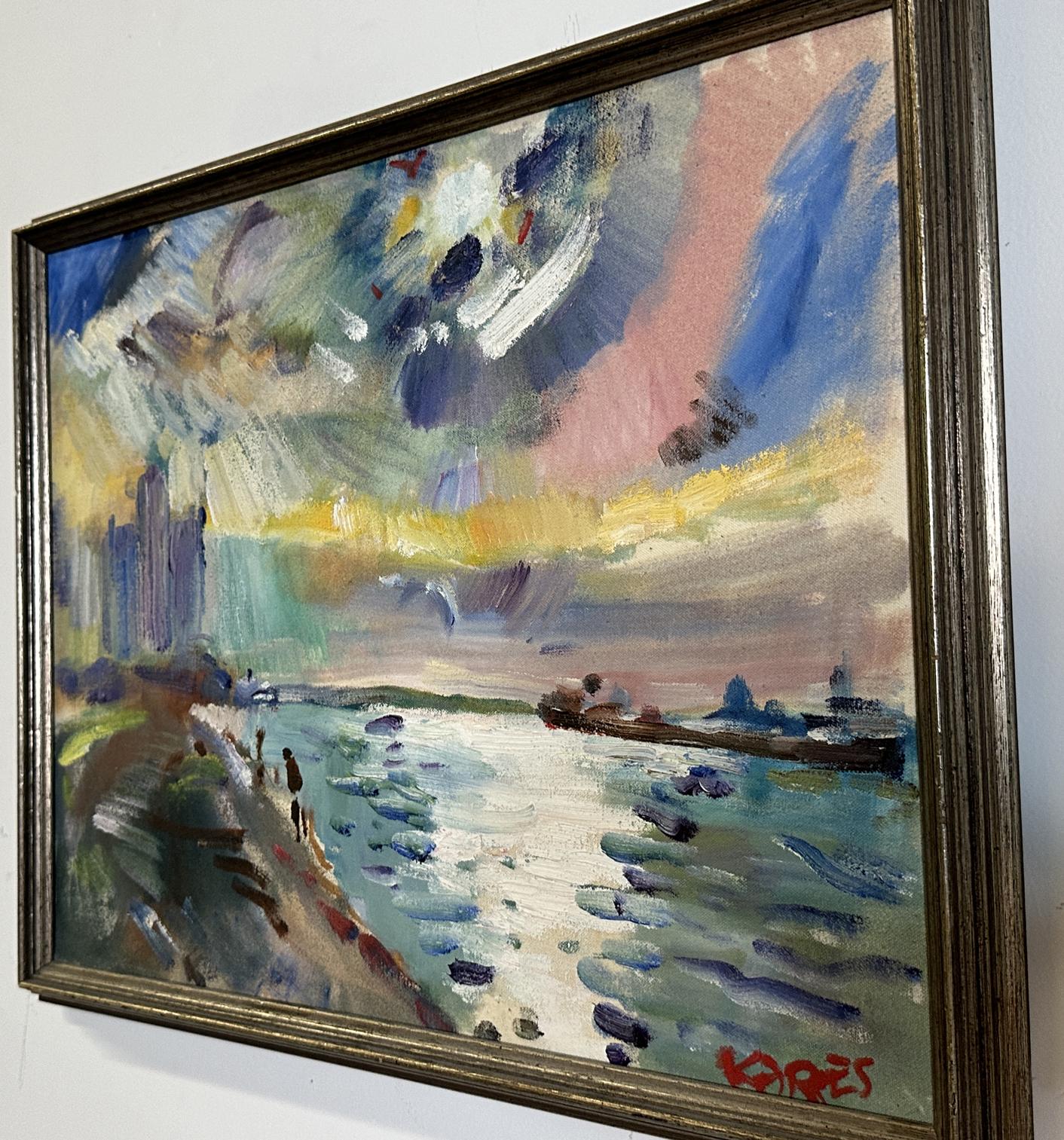 Escena de Detroit Pintura acrílica sobre lienzo - Landscape Painting Gris de Sam Karres