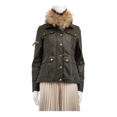 SAM. Khaki Waxed Parka Coat With Fur Collar Size S