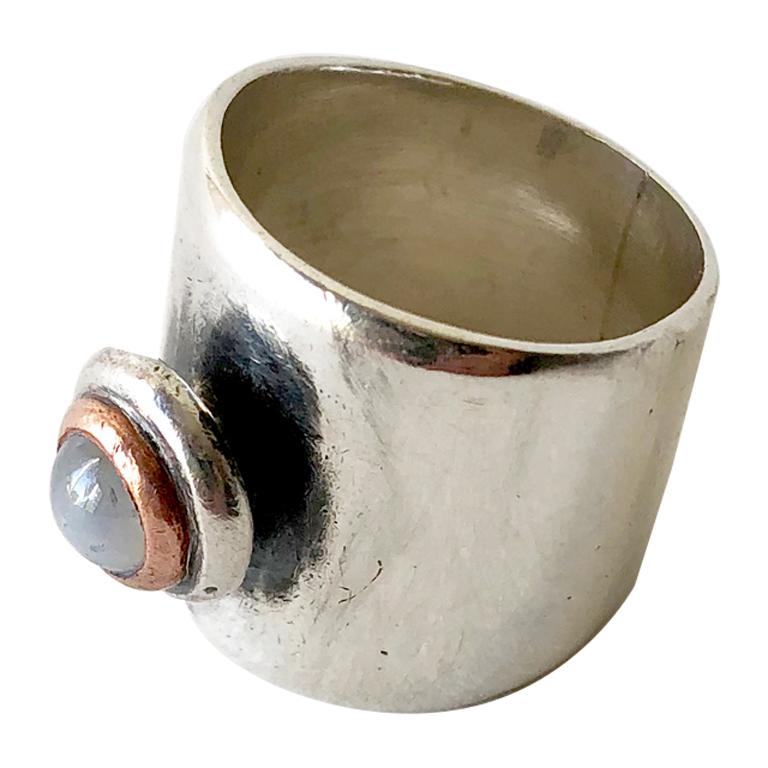 Sam Kramer Moonstone Sterling Silver Modernist Band Ring