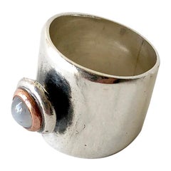 Retro Sam Kramer Moonstone Sterling Silver Modernist Band Ring