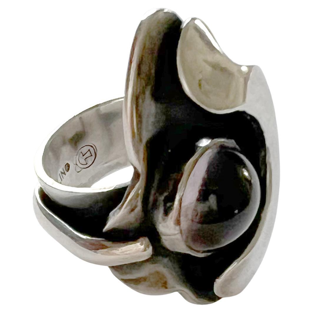 Sam Kramer Sterling Silver Amethyst New York Studio Surrealist Ring 1950s For Sale 1