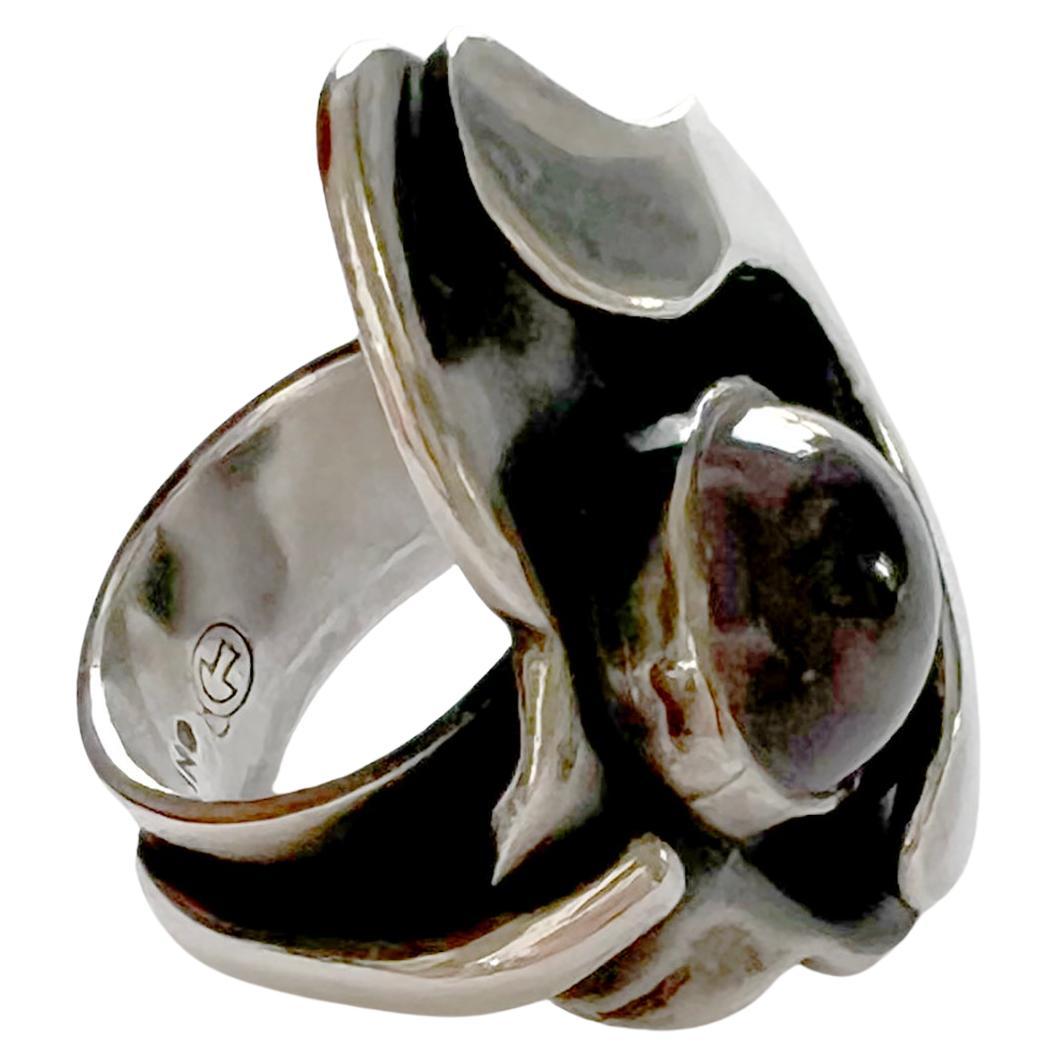Sam Kramer Sterling Silver Amethyst New York Studio Surrealist Ring 1950s For Sale 3