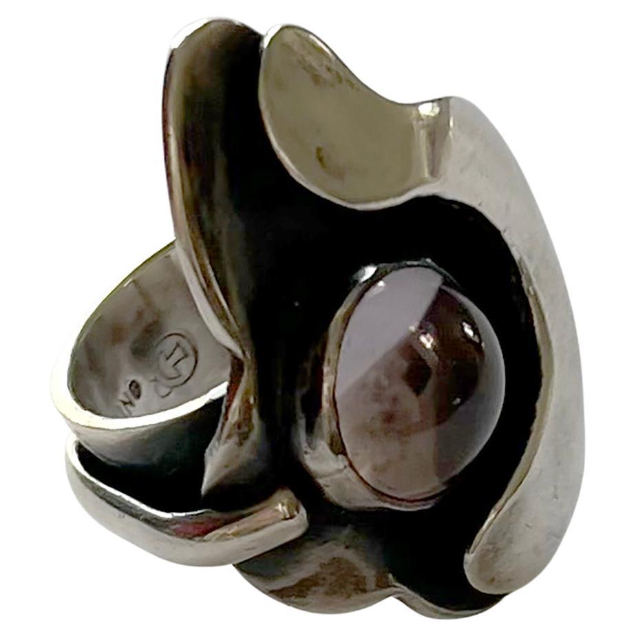 Sam Kramer Sterling Silver Amethyst New York Studio Surrealist Ring 1950s For Sale 4