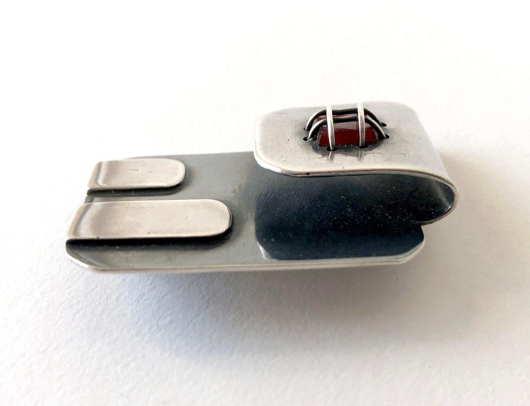 Sam Kramer Sterling Silver Carnelian American Modernist Abstract Brooch In Good Condition In Palm Springs, CA
