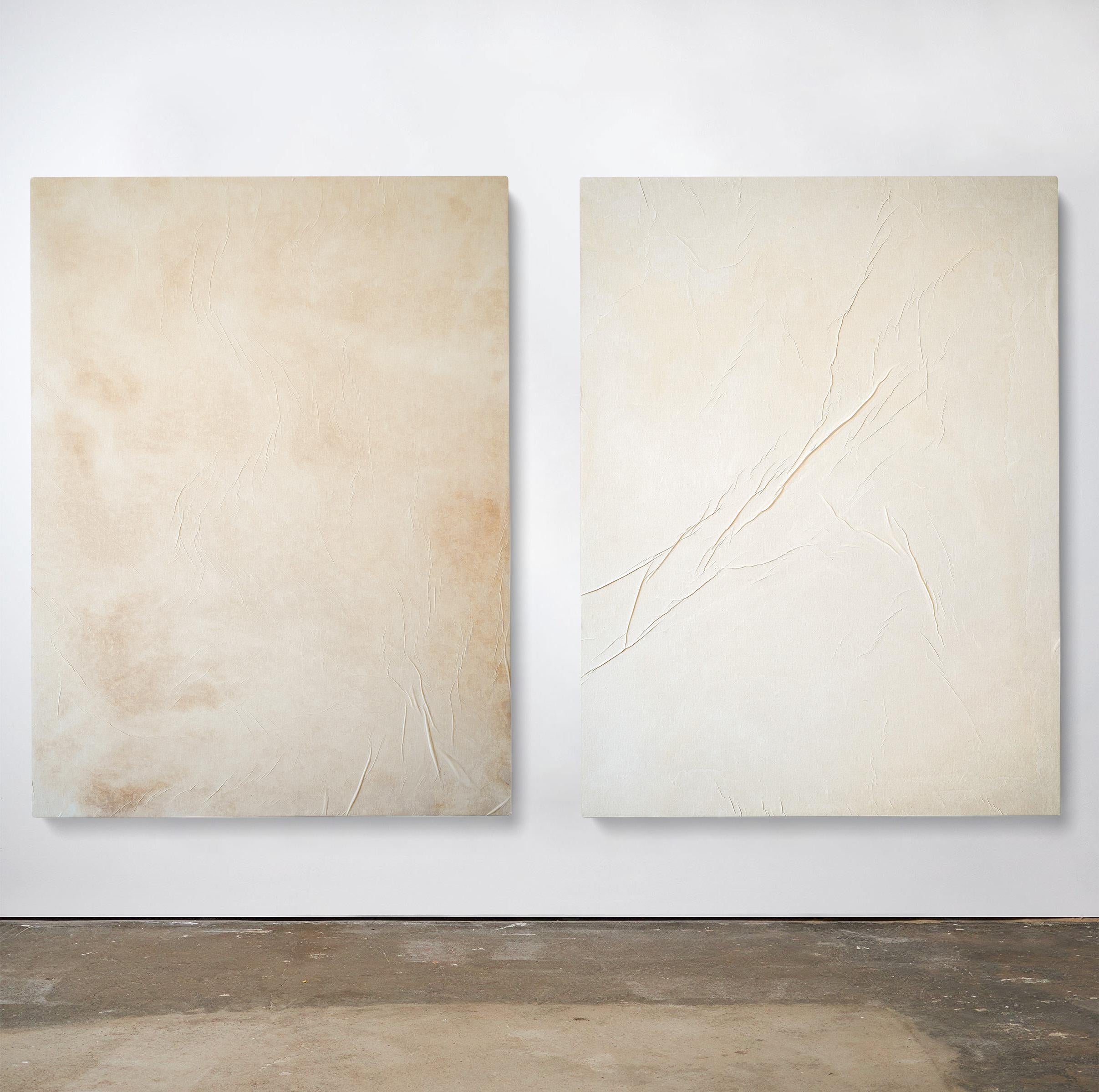 Hiromi II - Beige Abstract Painting by Sam Kupiec
