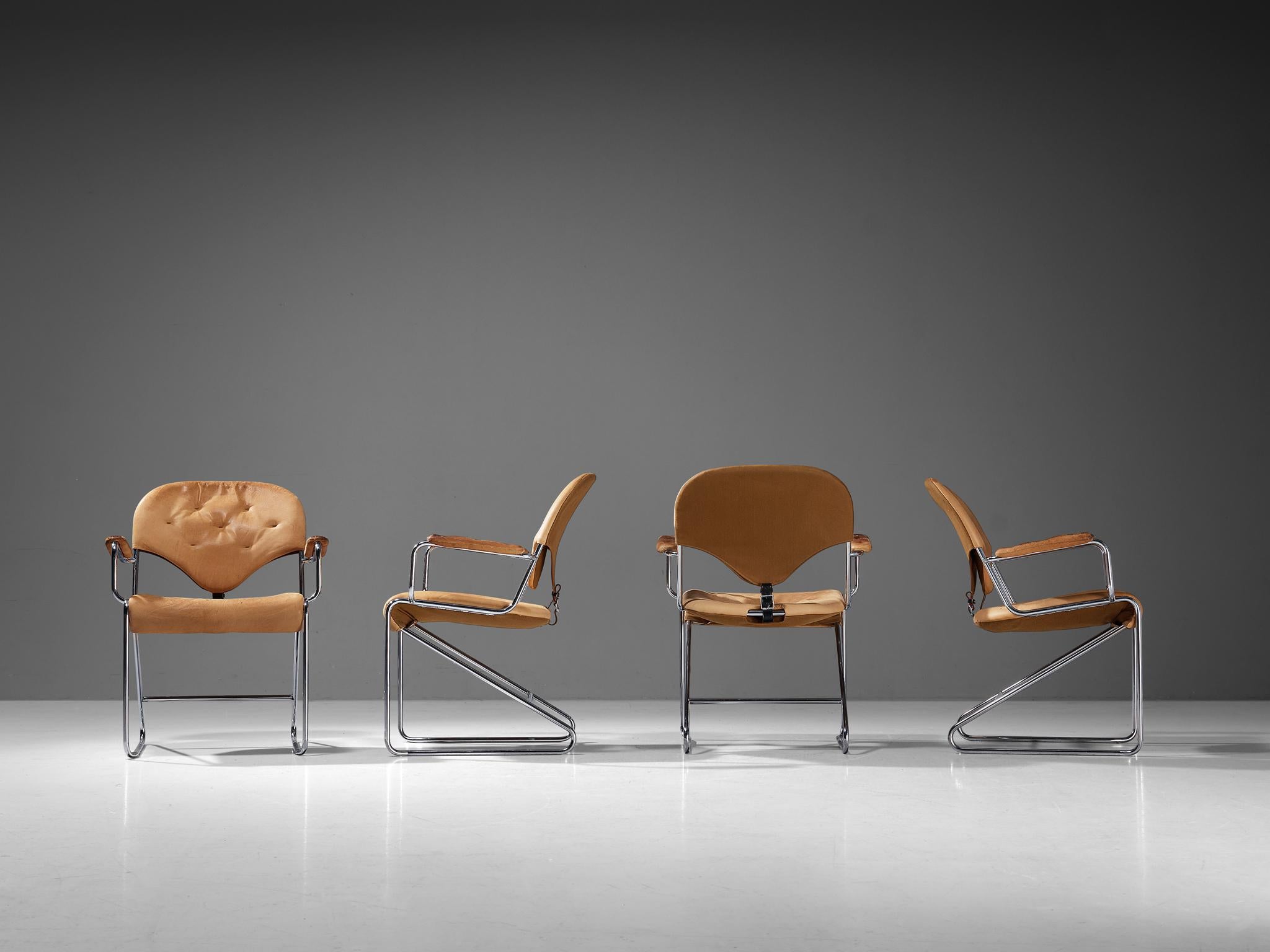 Swedish Sam Larsson for DUX Armchairs Model ‘Sam’ in Cognac Leather