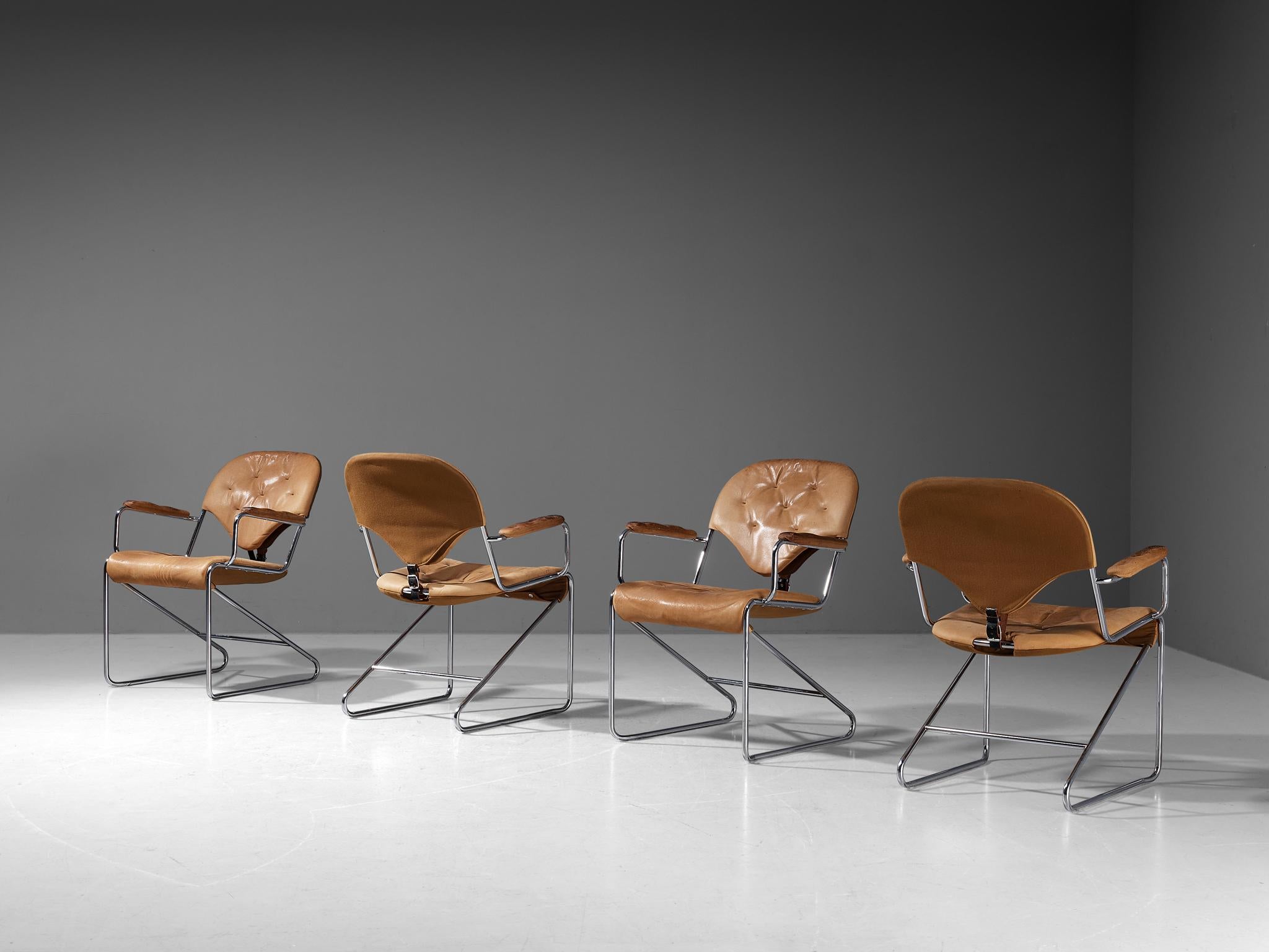 Metal Sam Larsson for DUX Armchairs Model ‘Sam’ in Cognac Leather