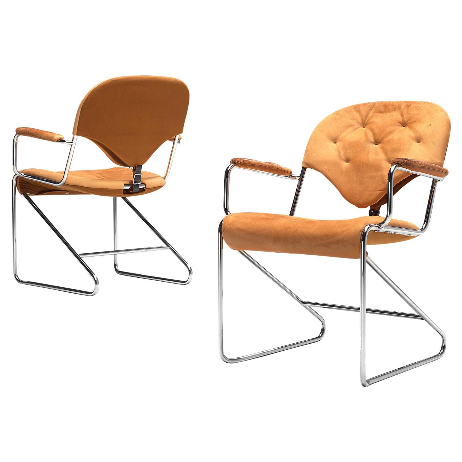 Sam Larsson for DUX Armchairs in Cognac Leather