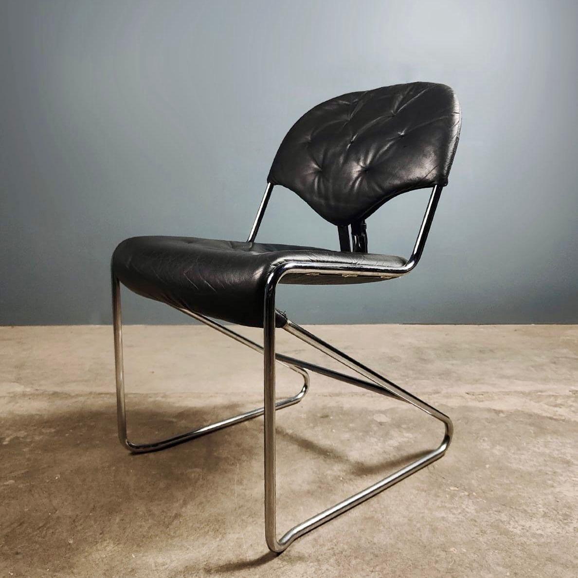 Swedish Sam Larsson For Dux Sweden ‘Sam’ Four Black Leather Dining Chairs Mid Century