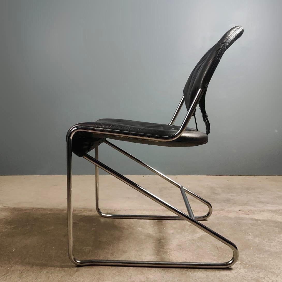 Sam Larsson For Dux Sweden ‘Sam’ Four Black Leather Dining Chairs Mid Century In Excellent Condition In Cambridge, GB