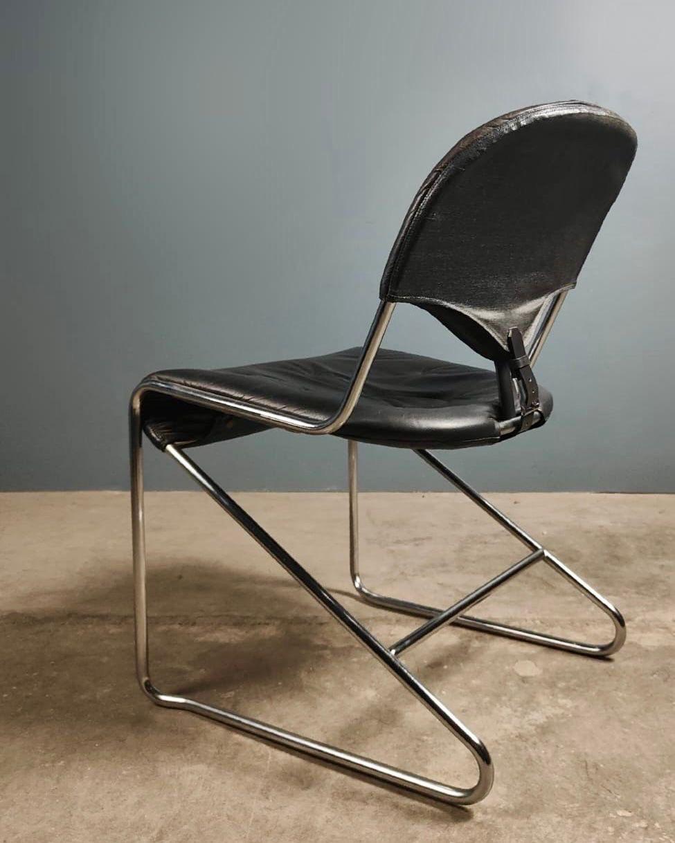Late 20th Century Sam Larsson For Dux Sweden ‘Sam’ Four Black Leather Dining Chairs Mid Century