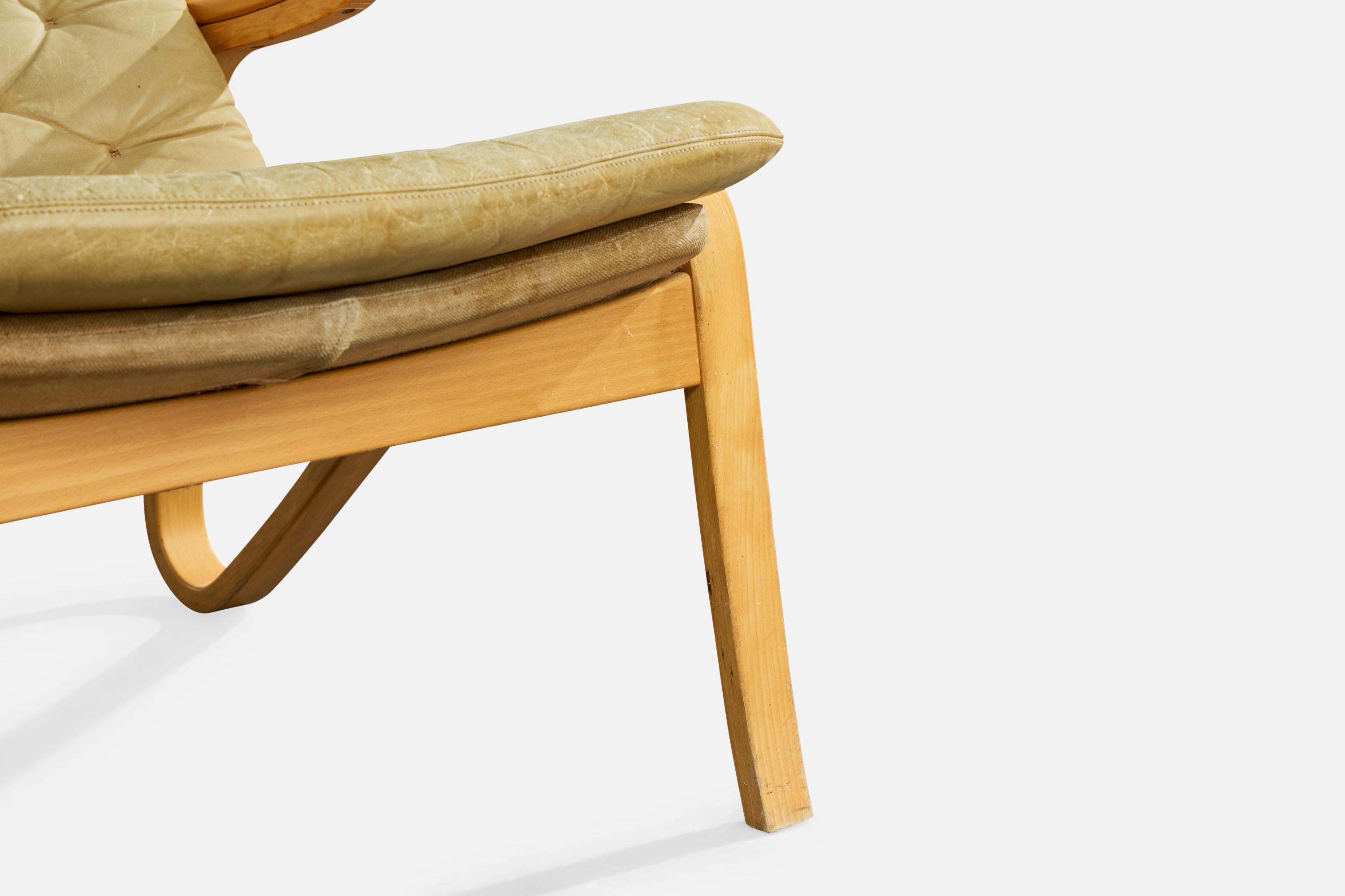 Sam Larsson, Silla de salón, Madera, Lienzo, Cuero, Suecia, 1970s en venta 5