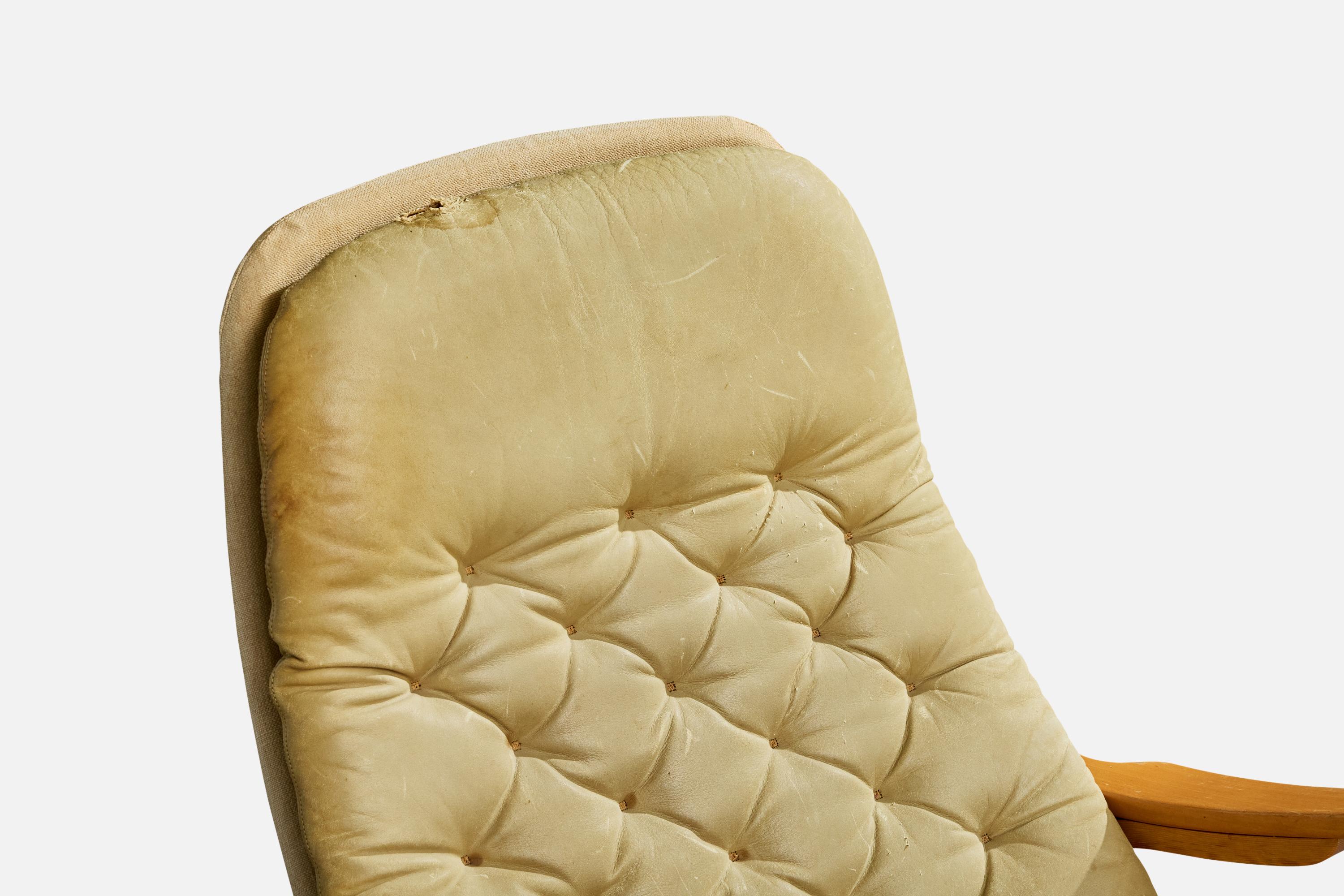 Sam Larsson, Silla de salón, Madera, Lienzo, Cuero, Suecia, 1970s en venta 1