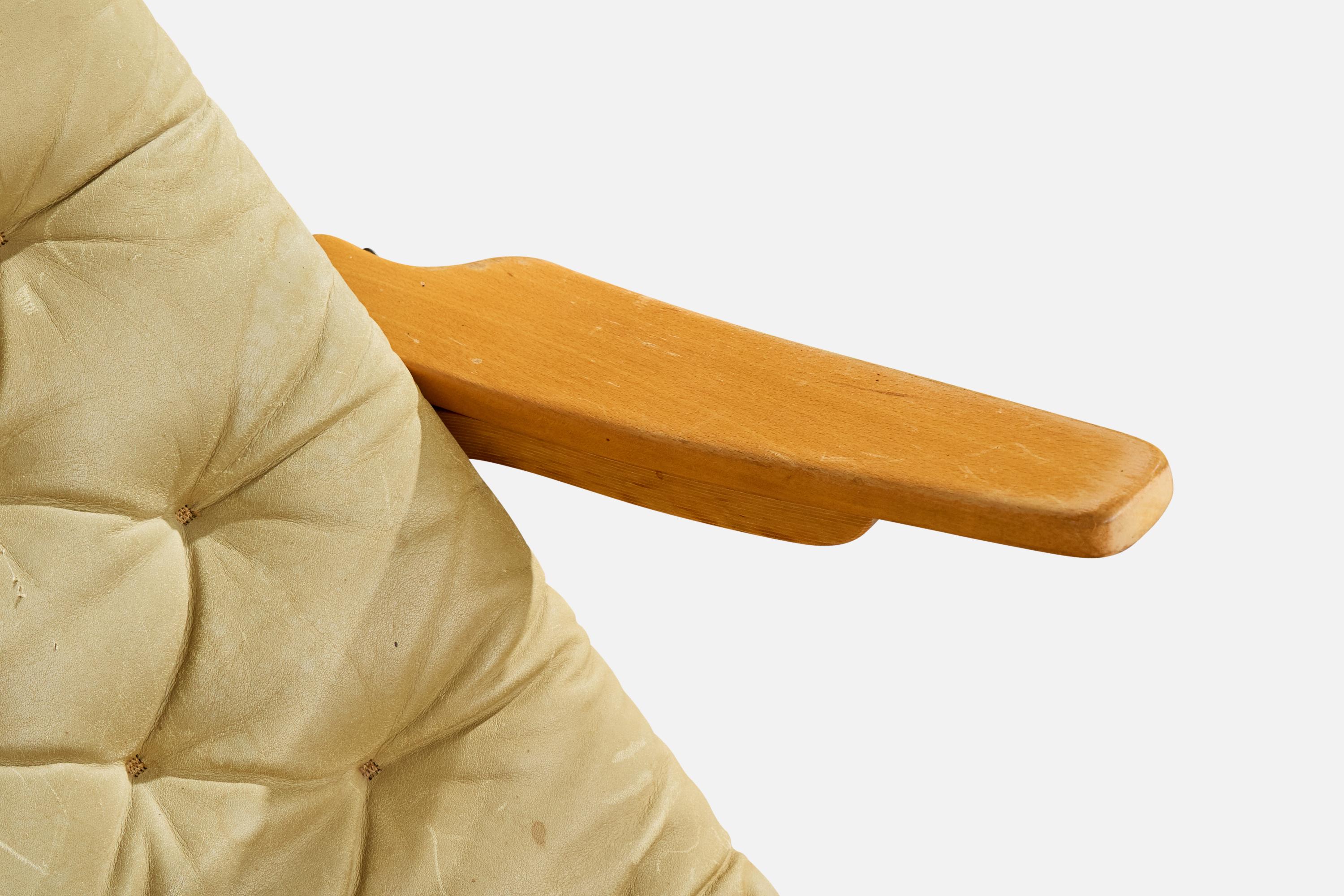 Sam Larsson, Silla de salón, Madera, Lienzo, Cuero, Suecia, 1970s en venta 2