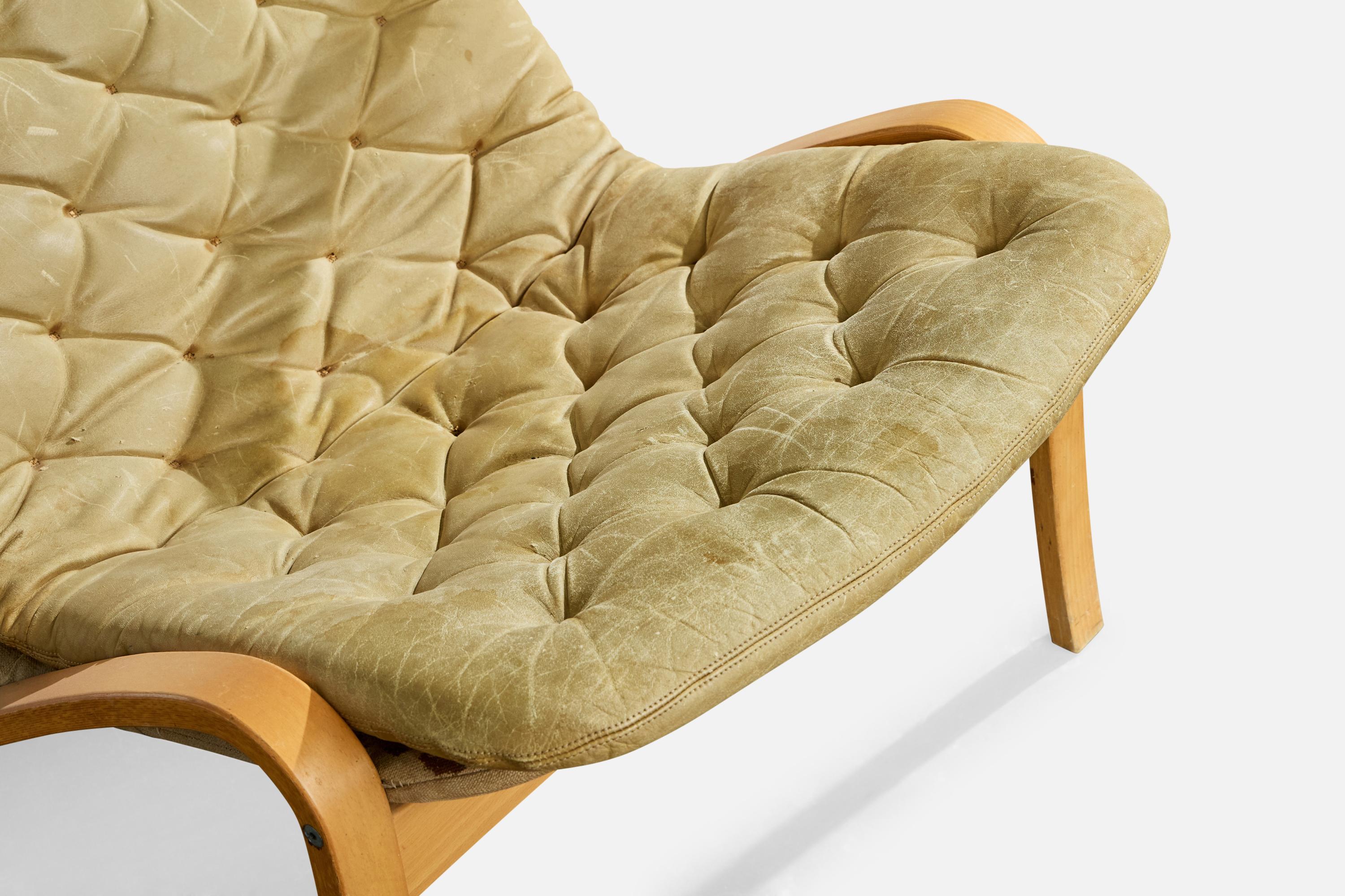 Sam Larsson, Silla de salón, Madera, Lienzo, Cuero, Suecia, 1970s en venta 3