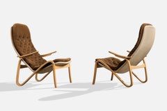 Sam Larsson, Sillas de salón, Madera, Lona, Tela, Suecia, 1970s