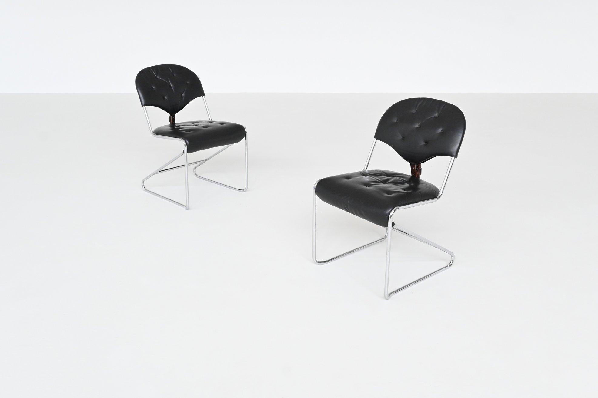 Sam Larsson set of four dining chairs in black leather Dux Sweden 1960 5