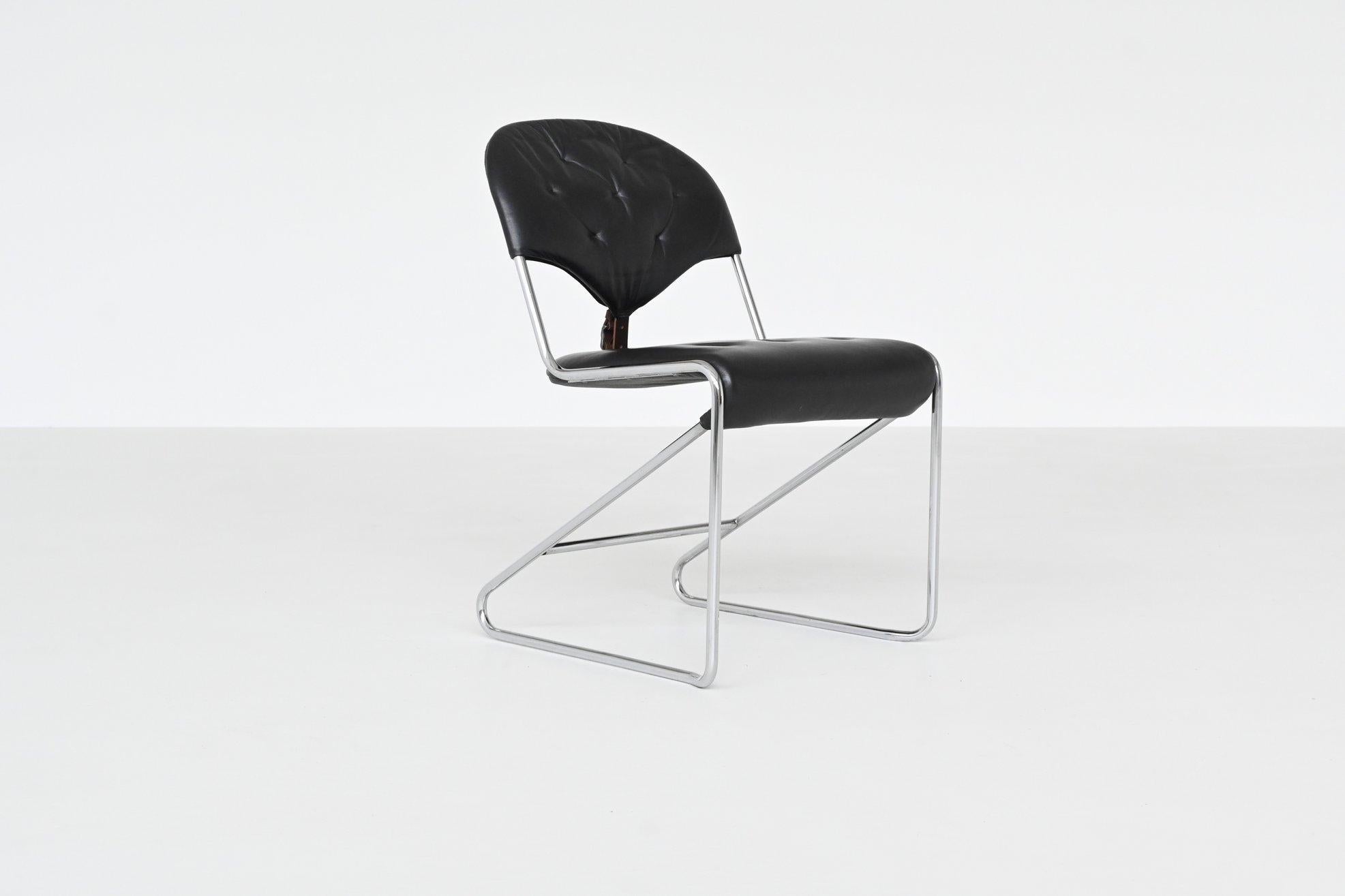 Sam Larsson set of four dining chairs in black leather Dux Sweden 1960 6