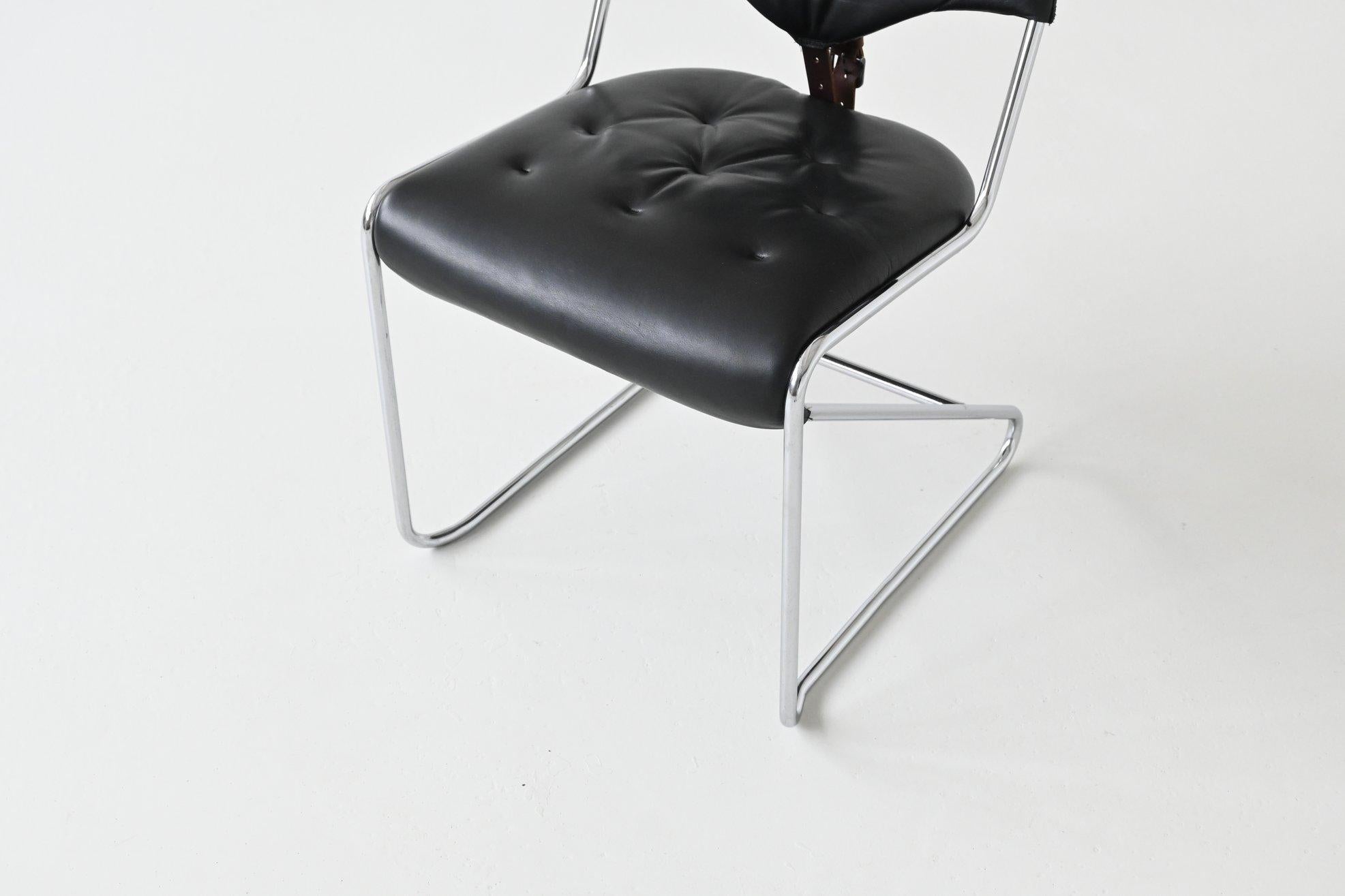 Sam Larsson set of four dining chairs in black leather Dux Sweden 1960 7
