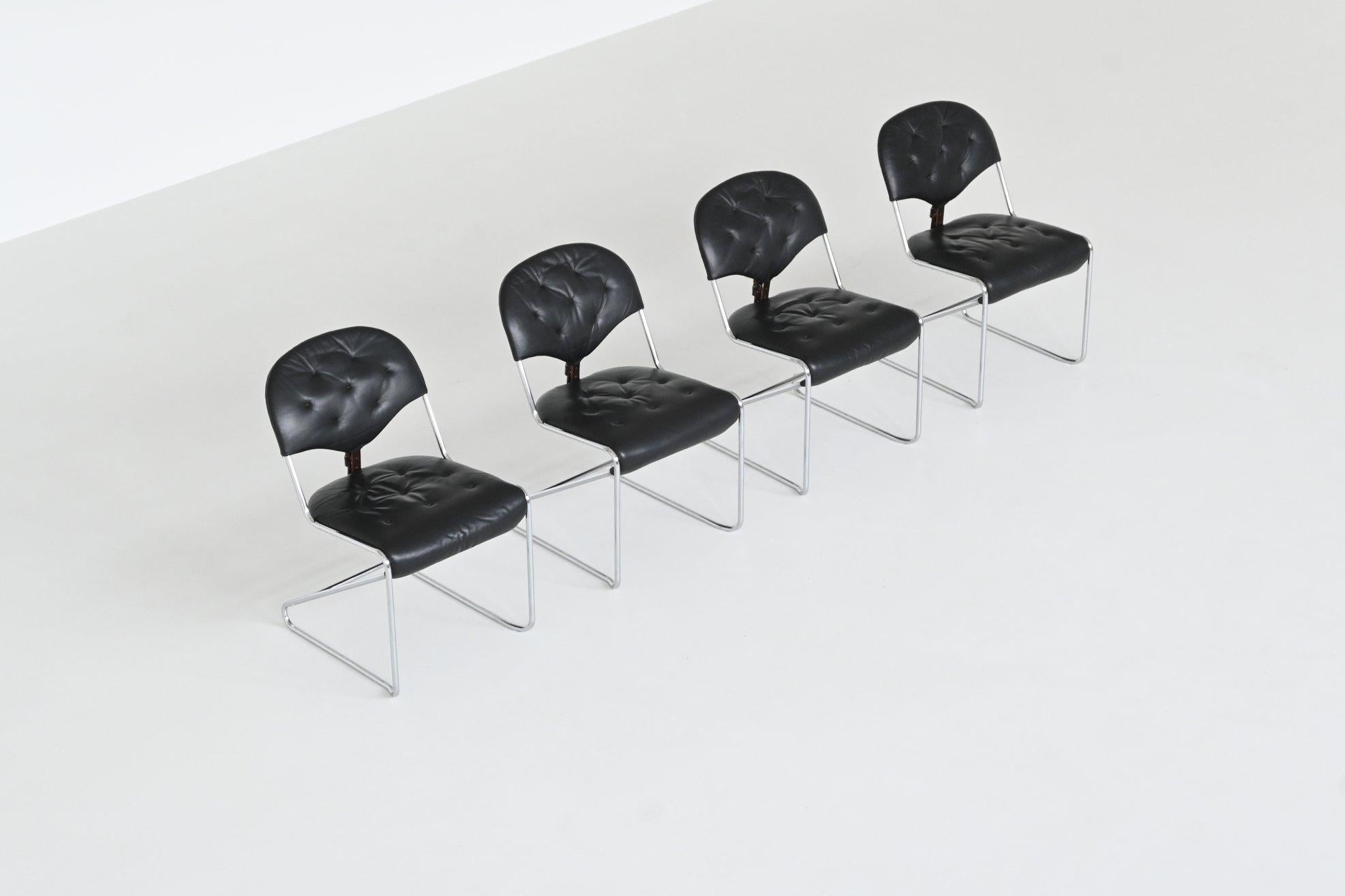 Sam Larsson set of four dining chairs in black leather Dux Sweden 1960 In Good Condition In Etten-Leur, NL
