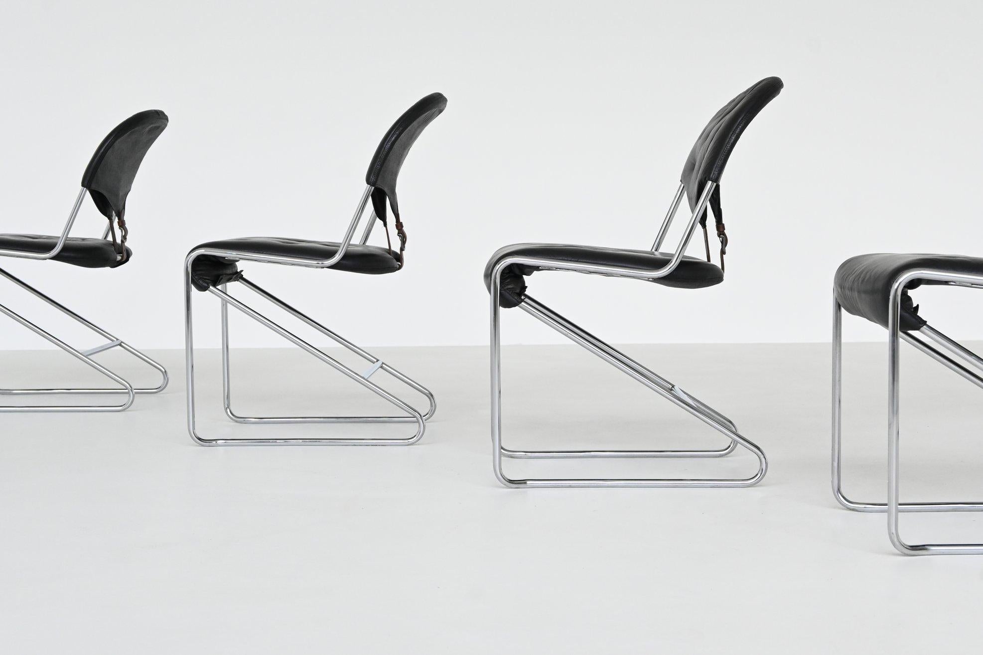 Sam Larsson set of four dining chairs in black leather Dux Sweden 1960 2