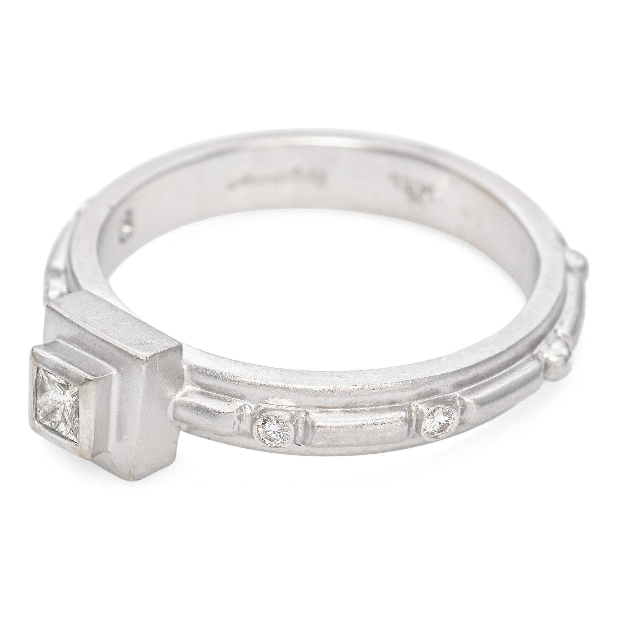 Modern Sam Lehr 18k White Gold Matte Finish Geometric Diamond Ring For Sale