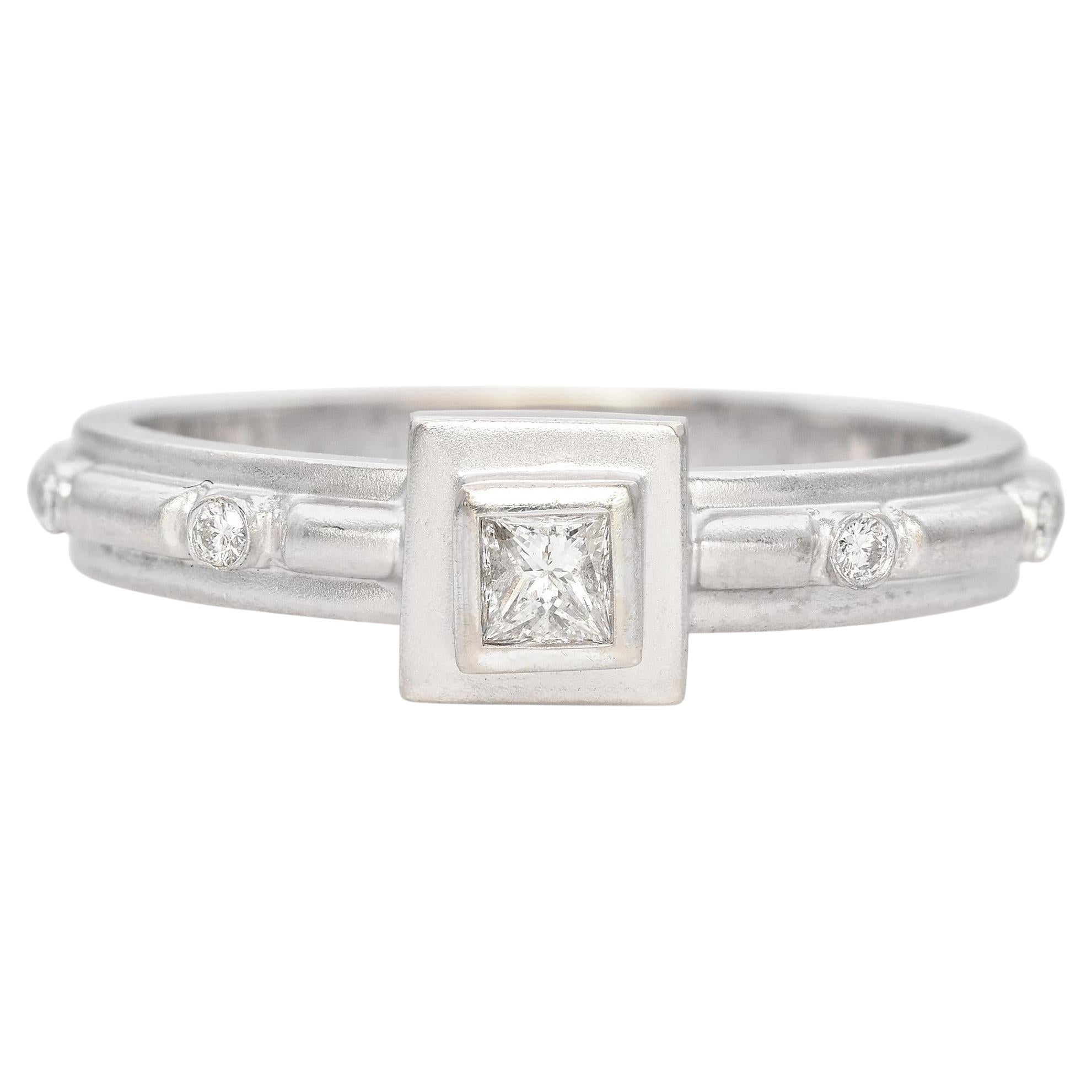 Sam Lehr 18k White Gold Matte Finish Geometric Diamond Ring For Sale
