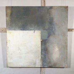While Time Ticks - mixed media on canvas, abstract painting, grey and white