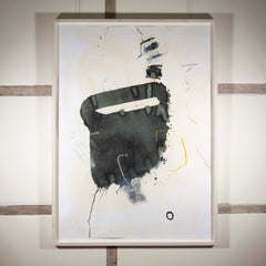 Caído como la noche - Pintura abstracta contemporánea grande en blanco y negro con pastel