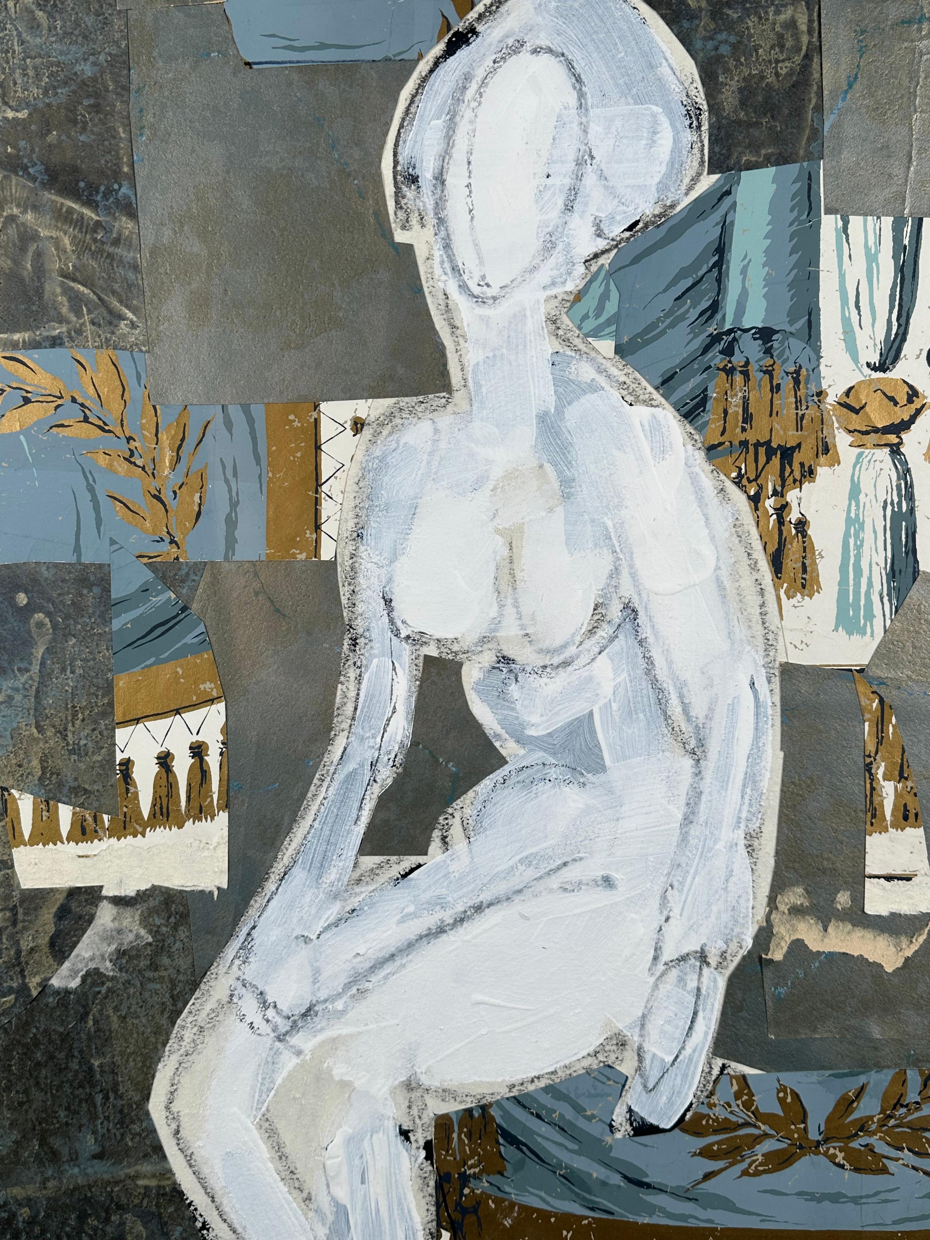 Figura seduta (collage astratto di donne). - Painting di Sam Maitin