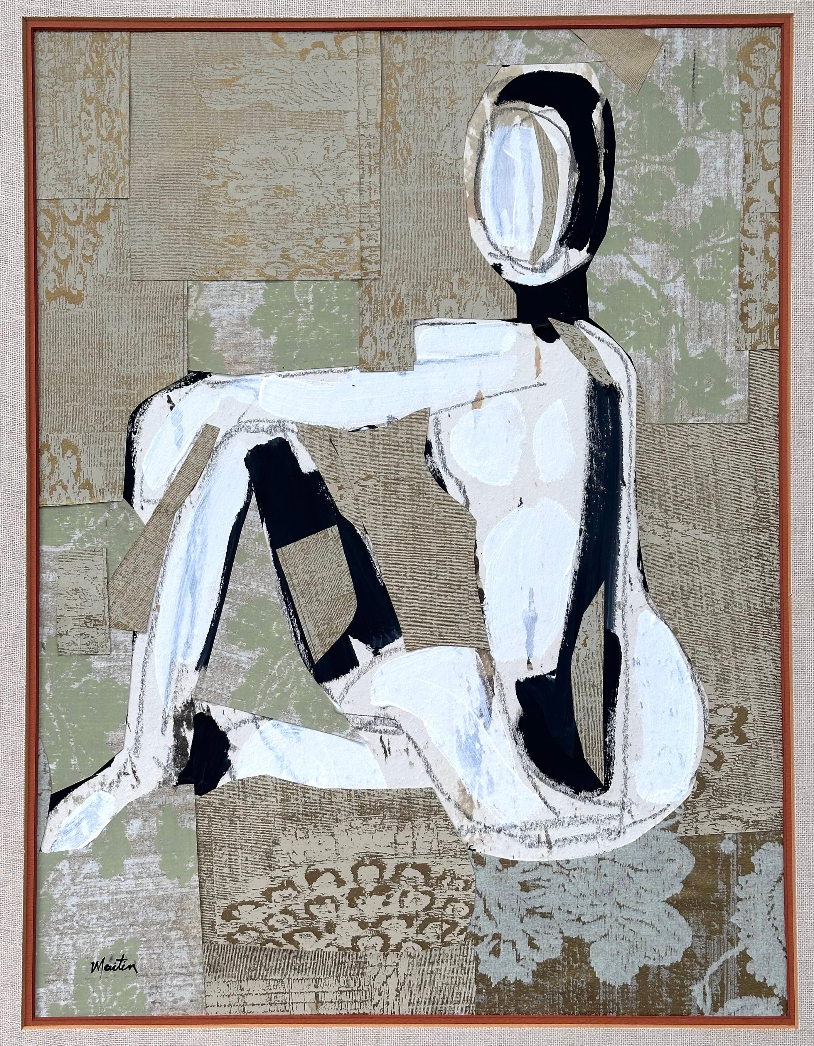 Figura seduta (collage astratto di donne). - Painting di Sam Maitin