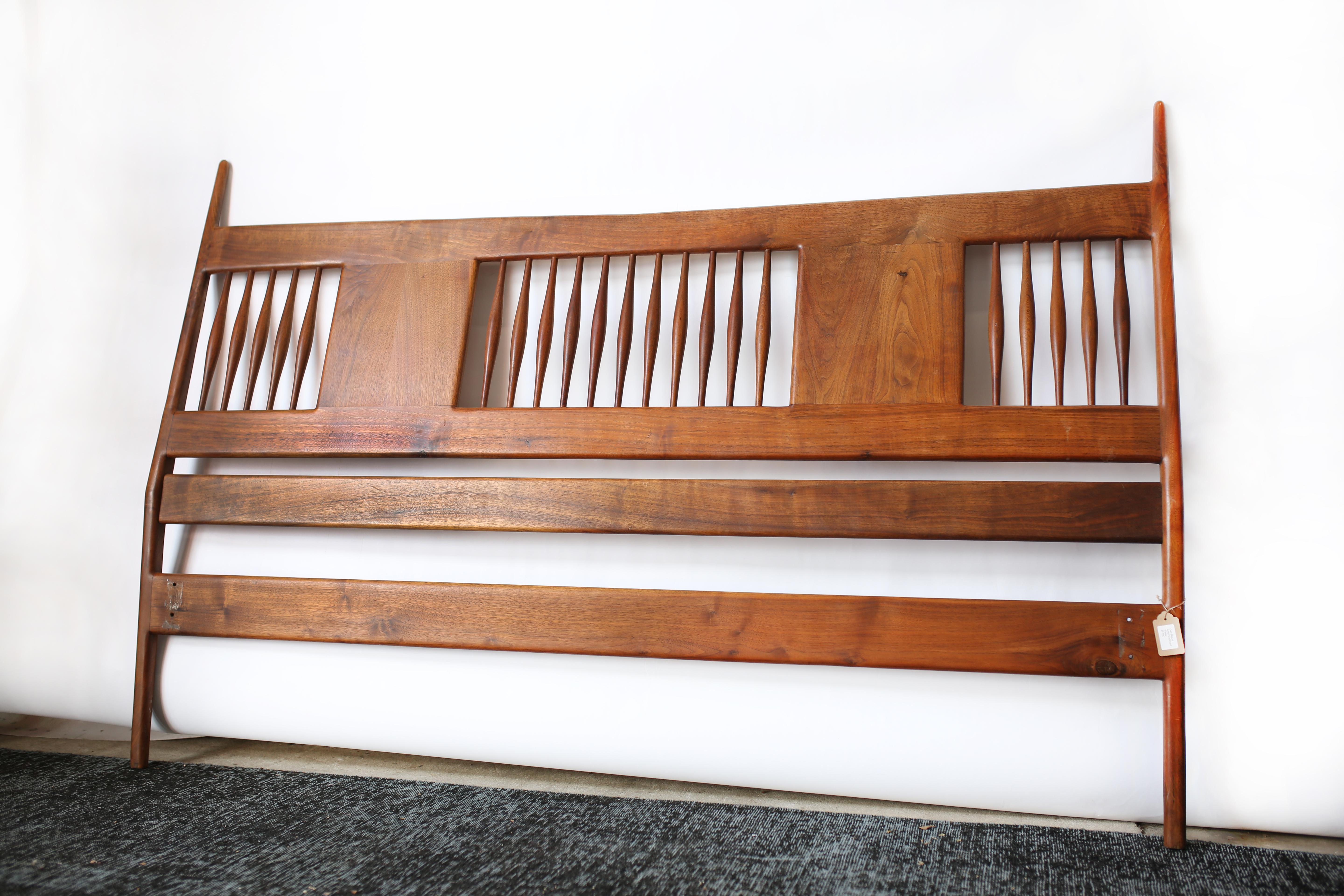 Mid-20th Century Sam Maloof Black Walnut Spindle Back King Headboard