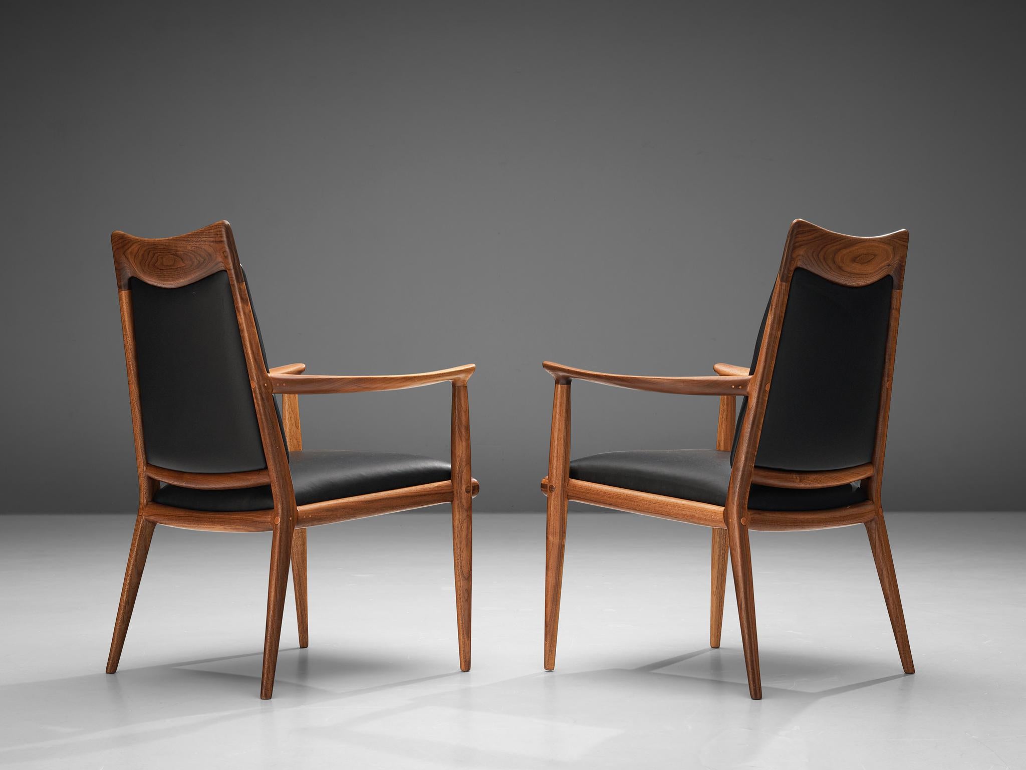 Sam Maloof Handcrafted Set of Ten Armchairs in Walnut and Black Leather 9