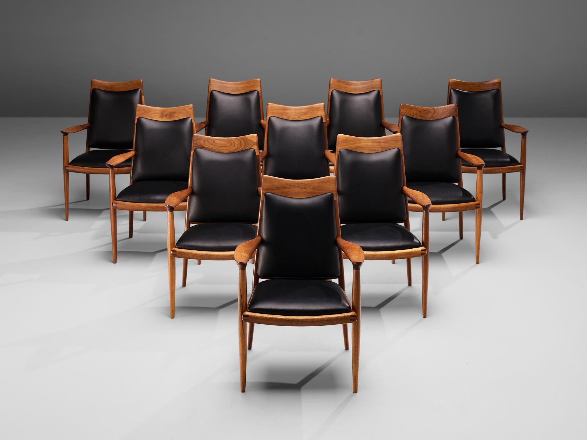 Sam Maloof Handcrafted Set of Ten Armchairs in Walnut and Black Leather 2