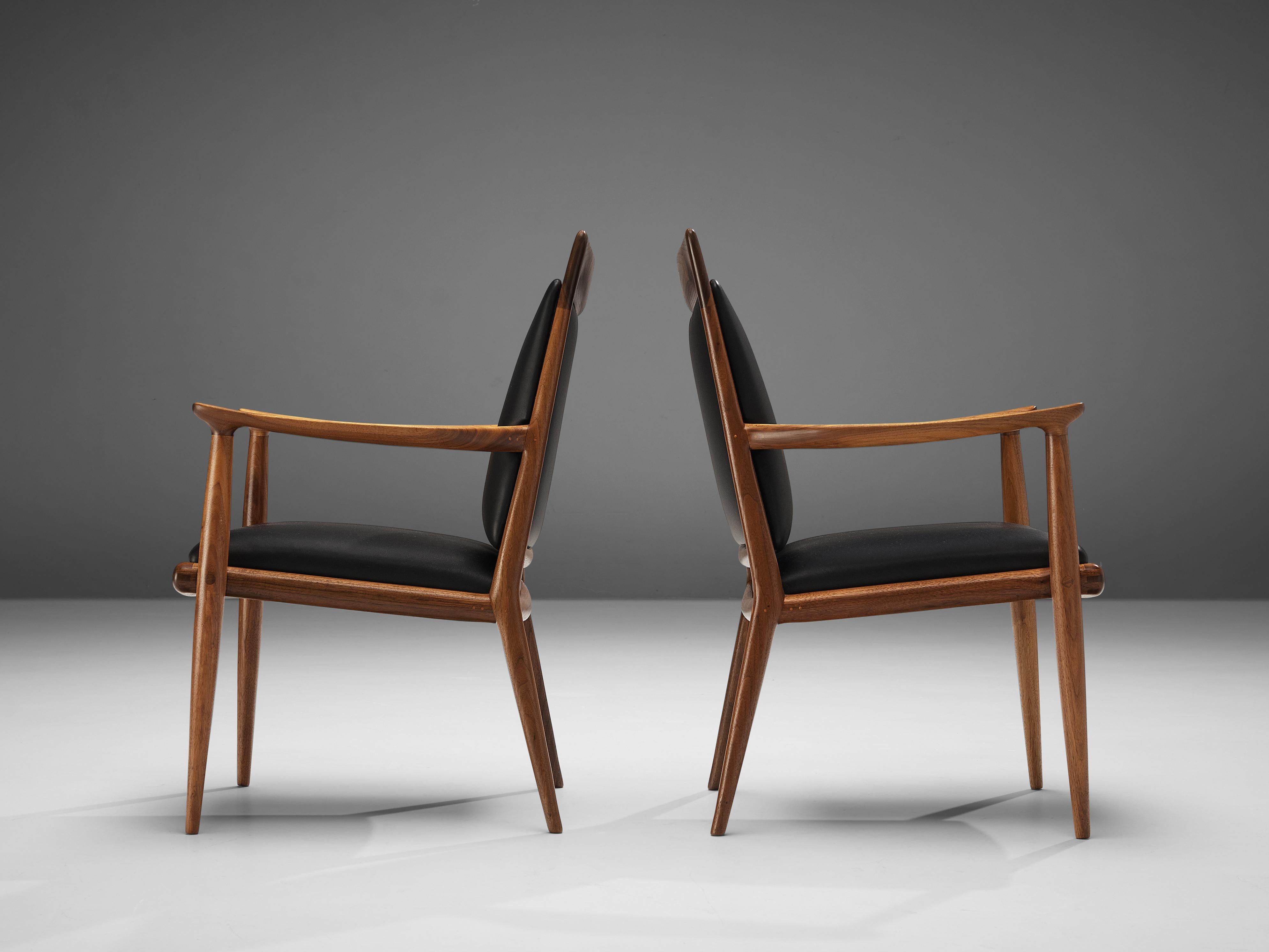 Sam Maloof Handcrafted Armchairs in Walnut and Black Leather 1
