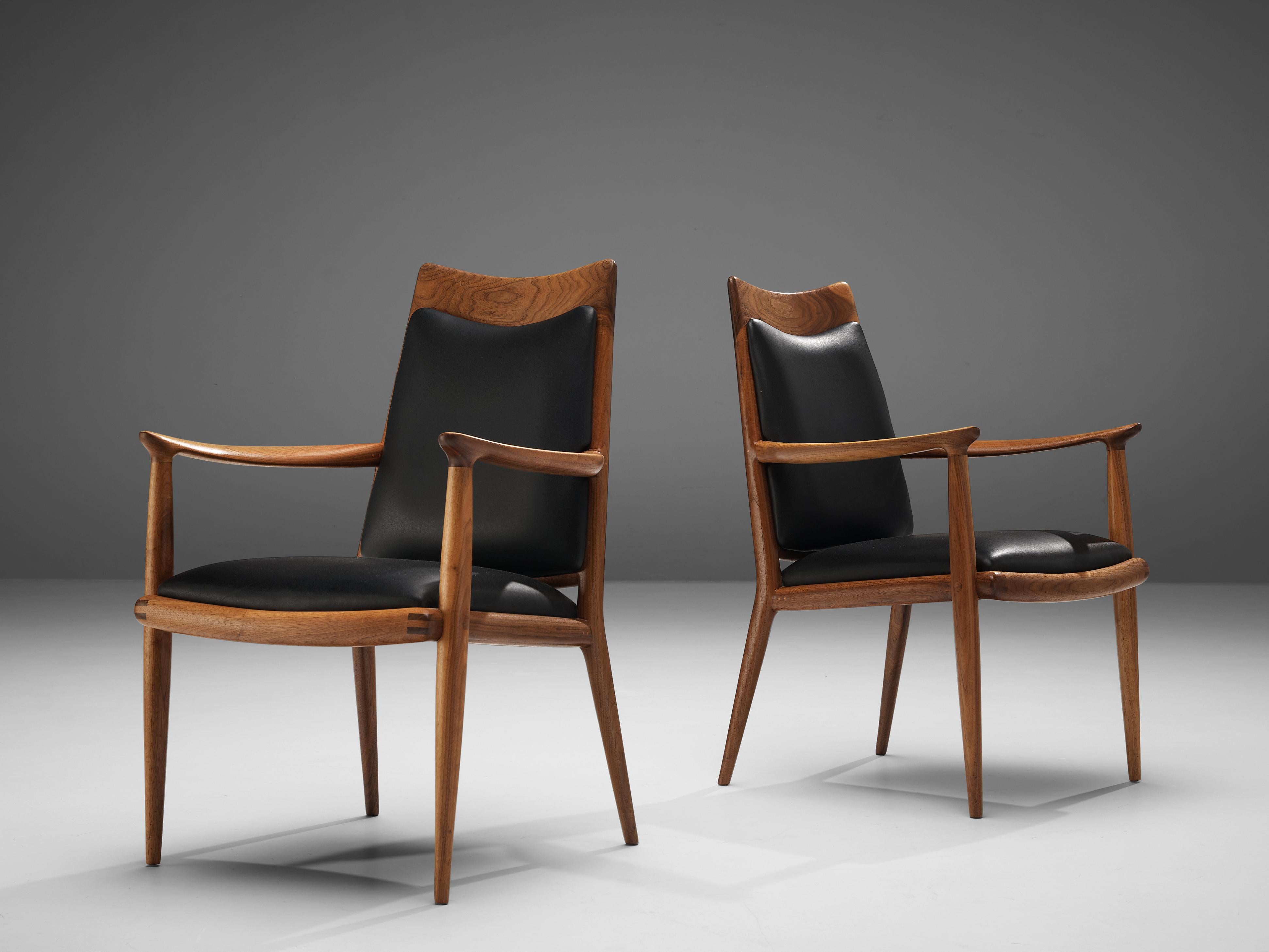 Sam Maloof Handcrafted Armchairs in Walnut and Black Leather 3