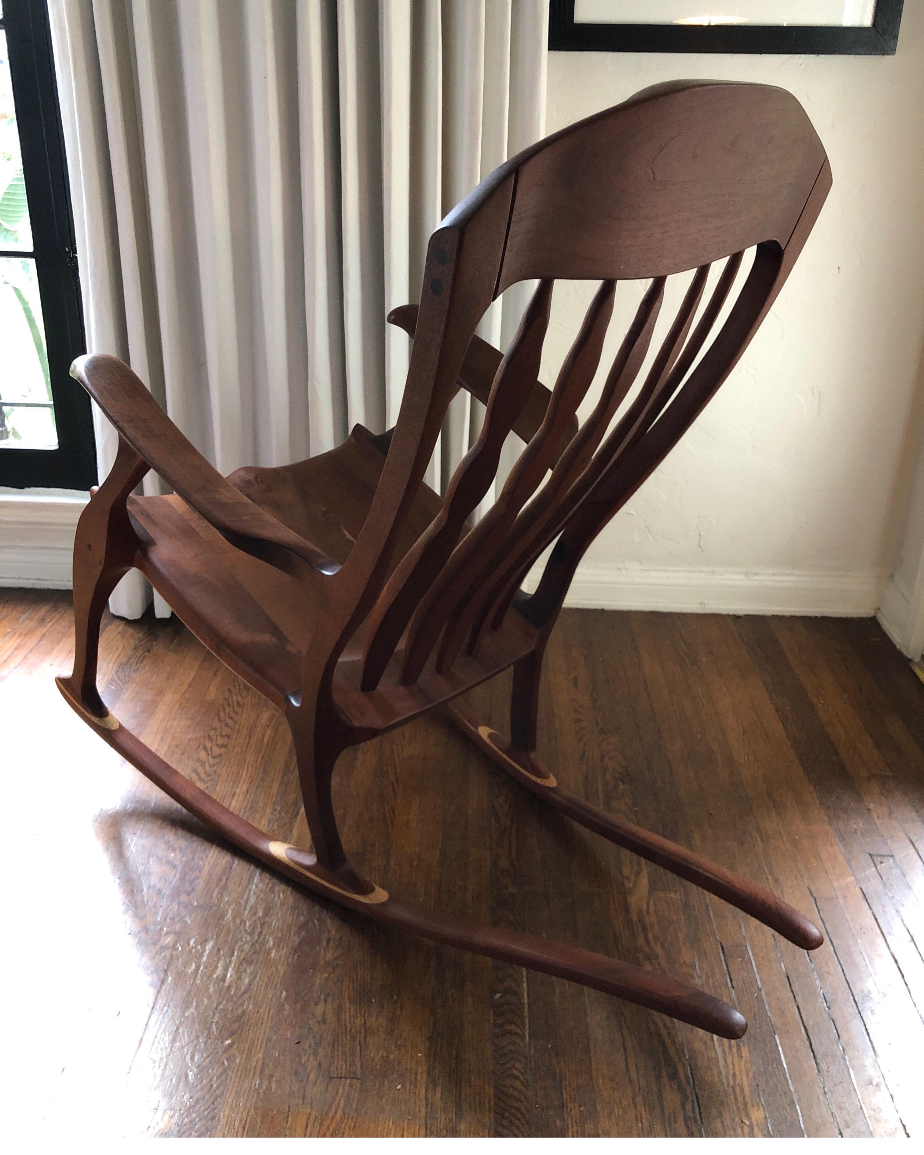 Maple Sam Maloof Style Mid-Century Modern Rocking Chair, Signed Bill Kappel