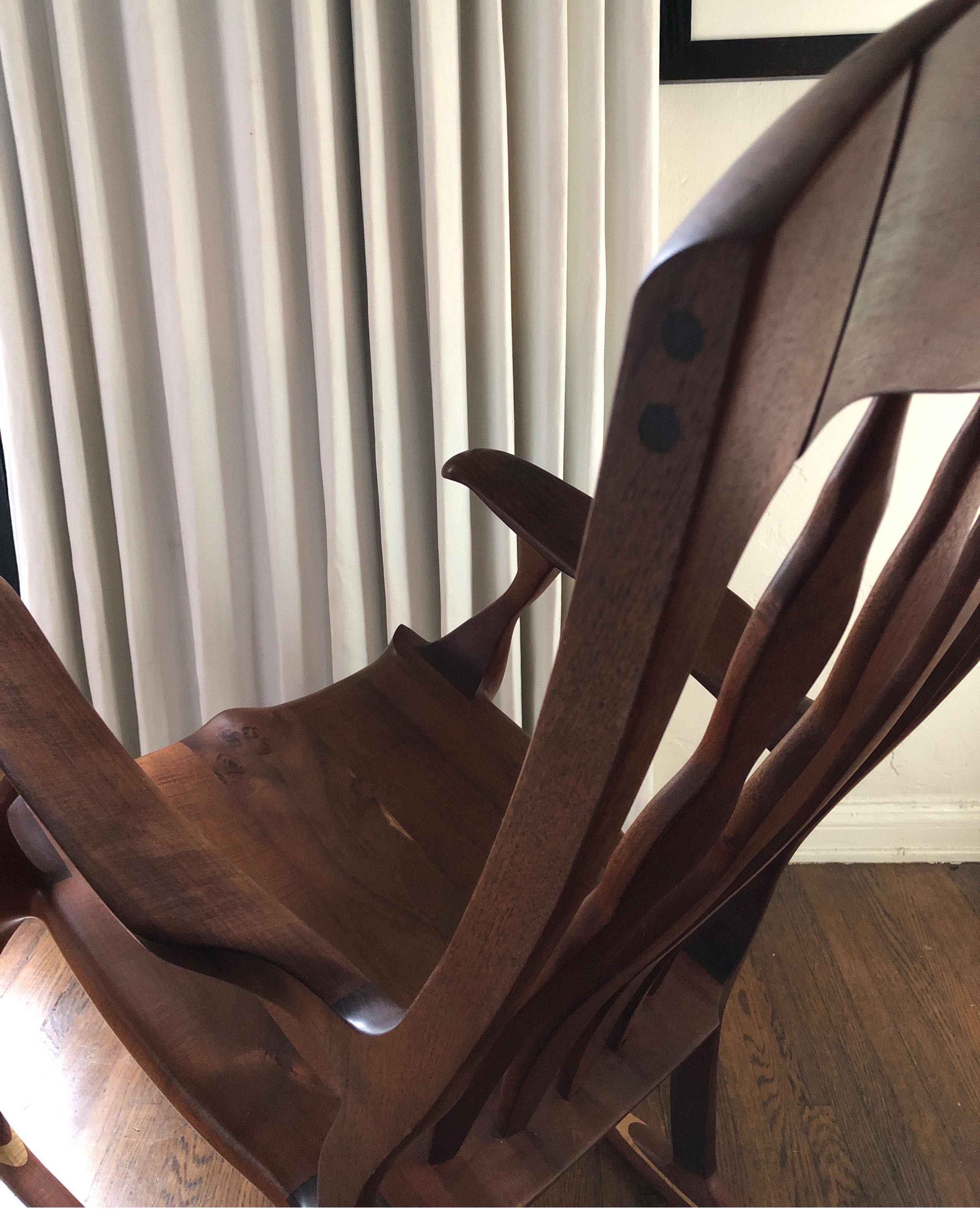 Sam Maloof Style Mid-Century Modern Rocking Chair, Signed Bill Kappel 1