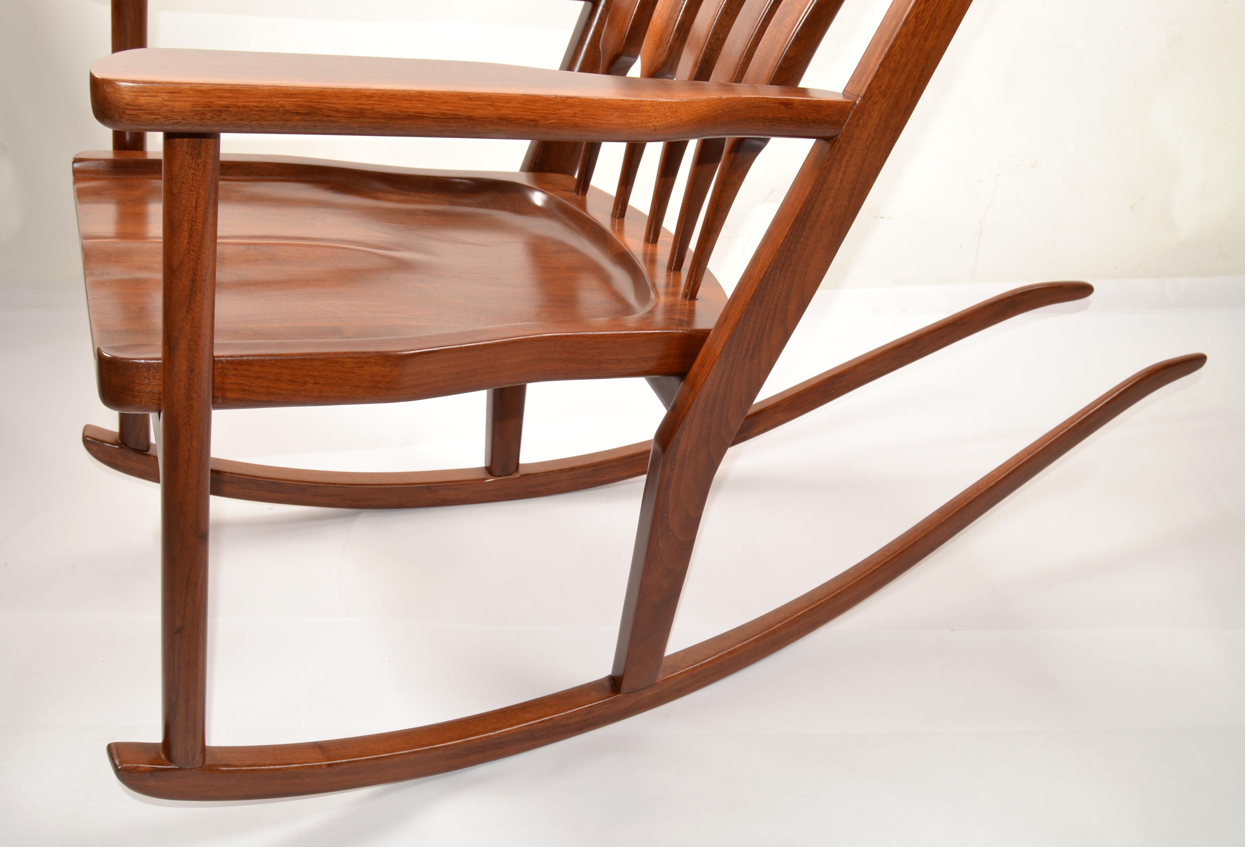 Sam Maloof Style Sculptural Rocking Chair 1979 American Walnut Arts & Crafts For Sale 2