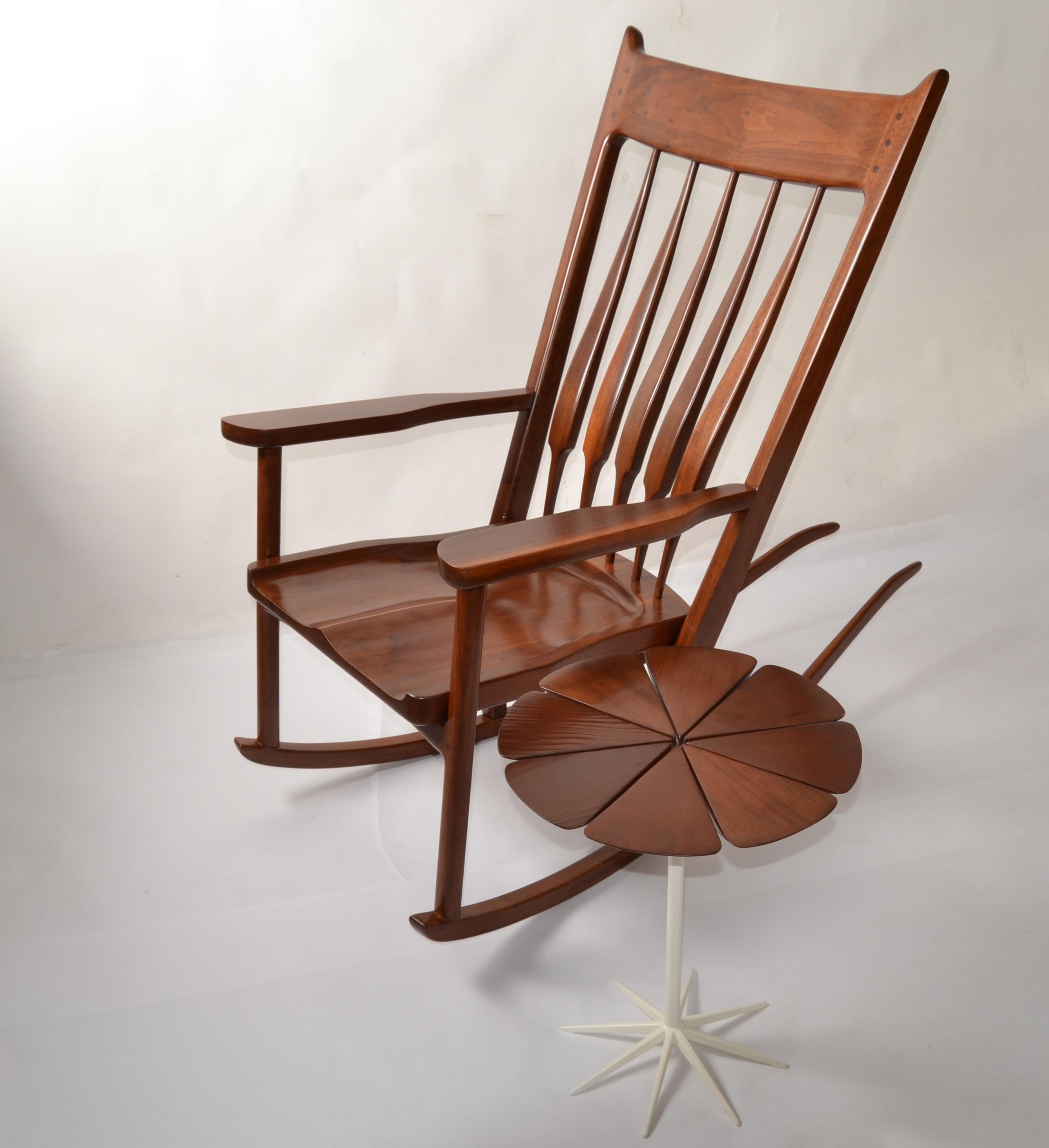 American Colonial Sam Maloof Style Sculptural Rocking Chair 1979 American Walnut Arts & Crafts For Sale