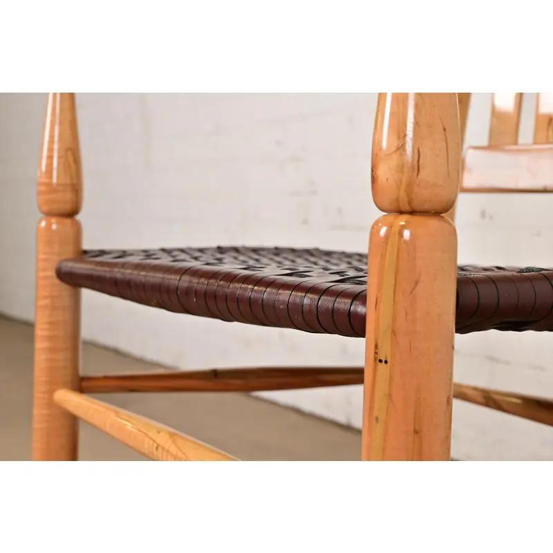 Sam Maloof Style Solid Spalted Maple and Woven Leather Rocking Chair For Sale 4
