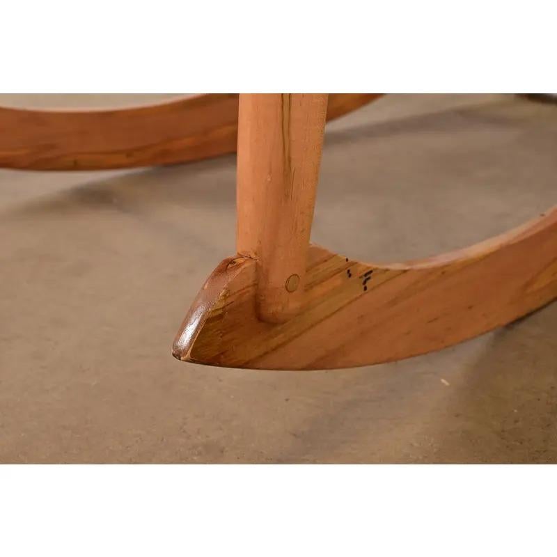 Sam Maloof Style Solid Spalted Maple and Woven Leather Rocking Chair For Sale 5